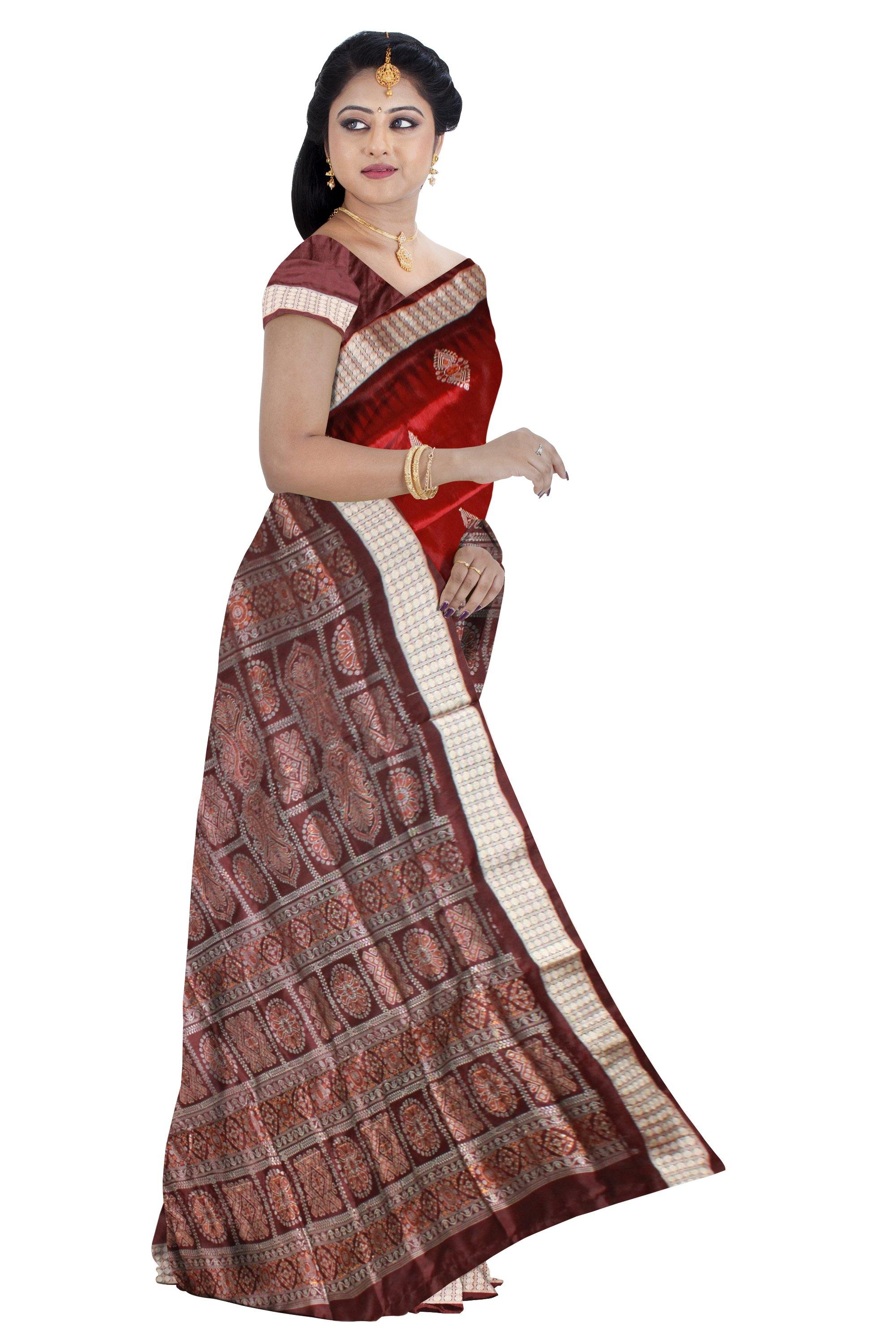 Red Color Bomkei print Patli Pata Saree With Blouse Piece. - Koshali Arts & Crafts Enterprise