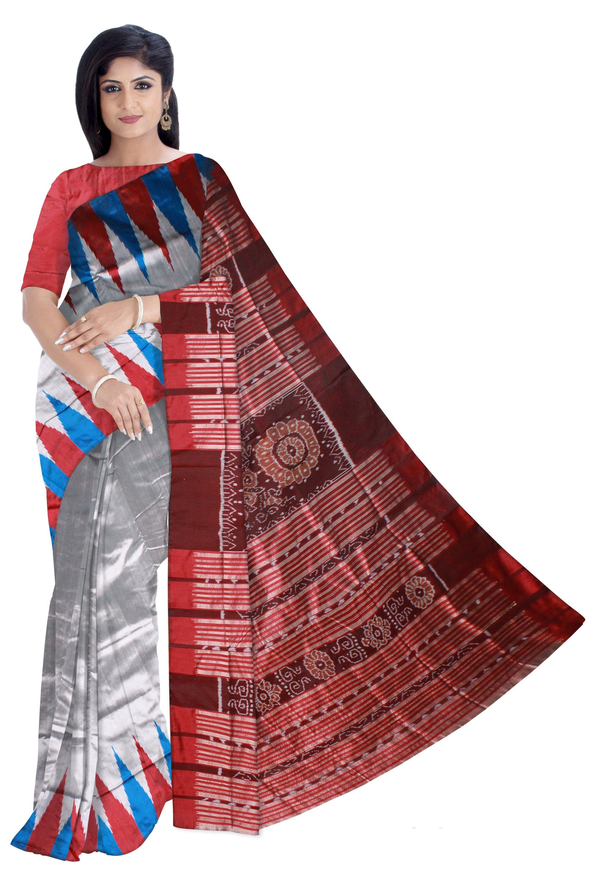 Gray Color Kargirl Pata Saree with Blouse piece - Koshali Arts & Crafts Enterprise