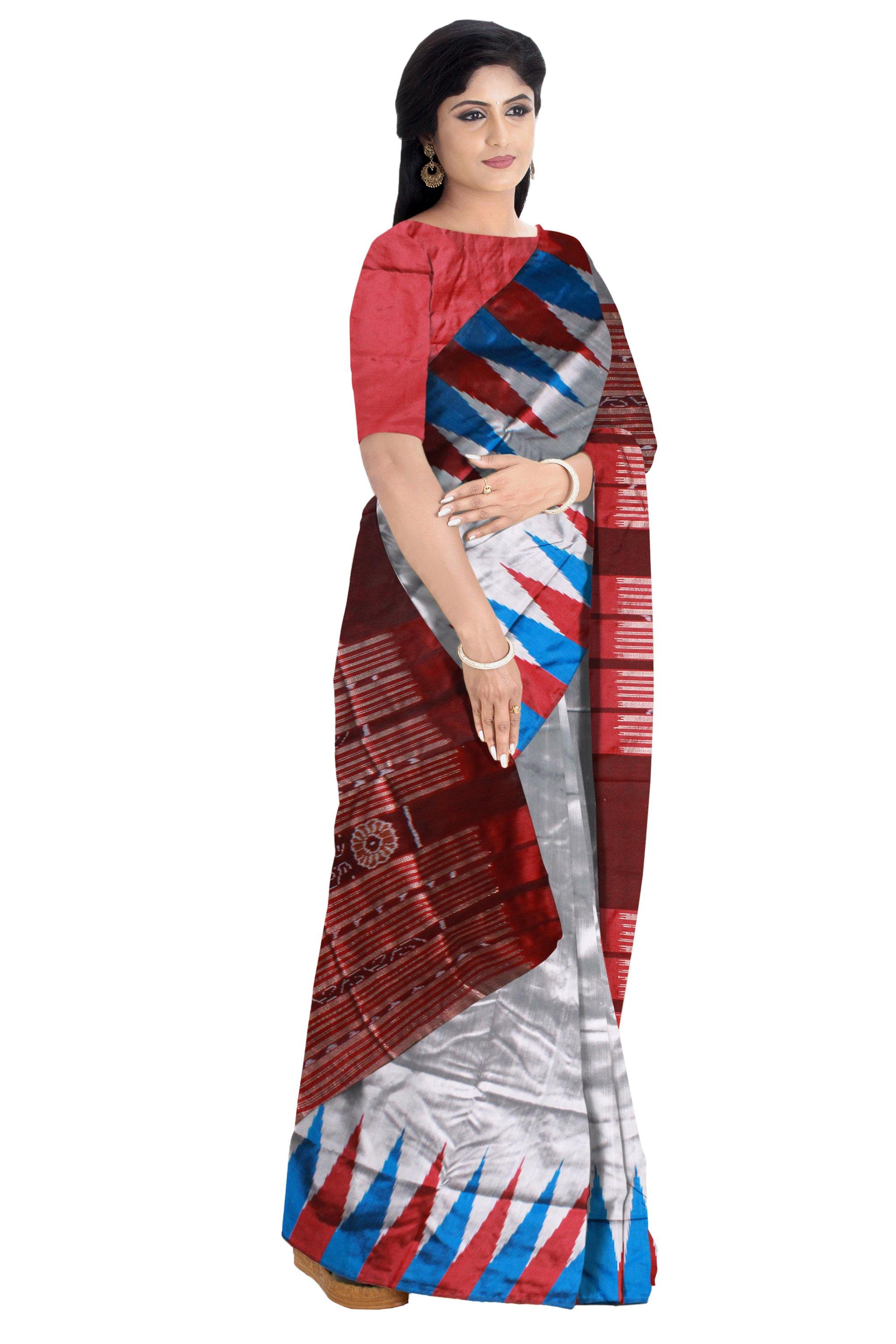 Gray Color Kargirl Pata Saree with Blouse piece - Koshali Arts & Crafts Enterprise