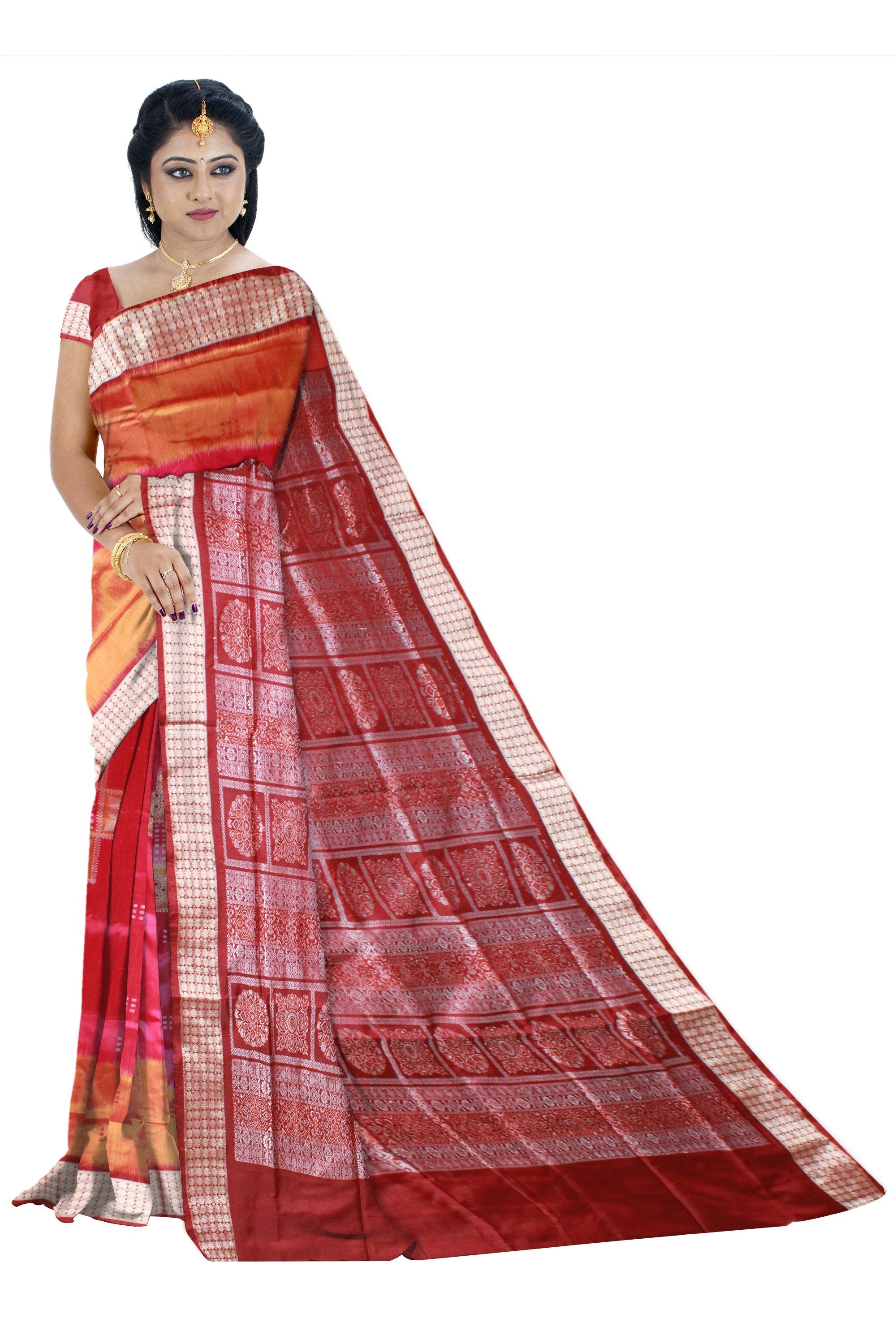 Pink Color Sapta Print Pata Saree With Blouse piece. - Koshali Arts & Crafts Enterprise