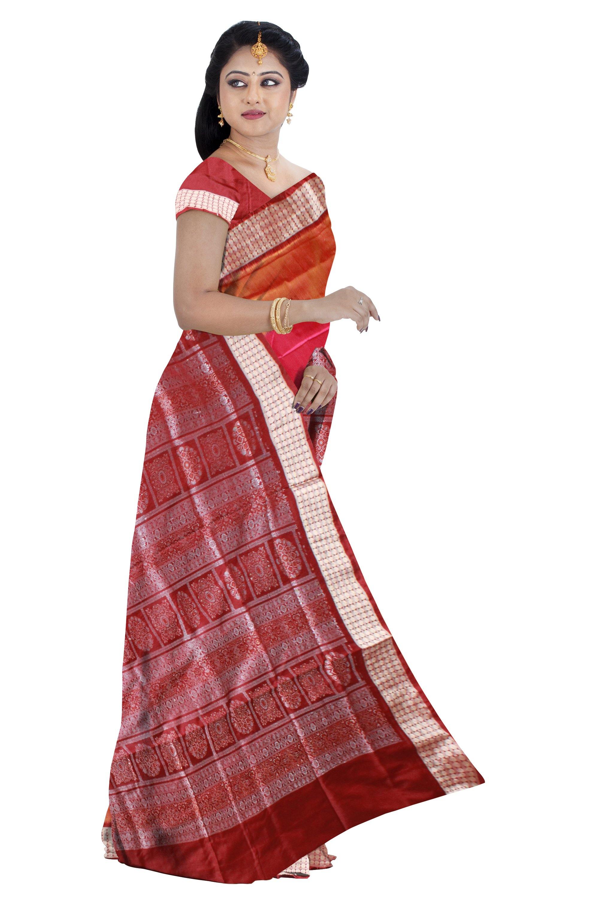 Pink Color Sapta Print Pata Saree With Blouse piece. - Koshali Arts & Crafts Enterprise