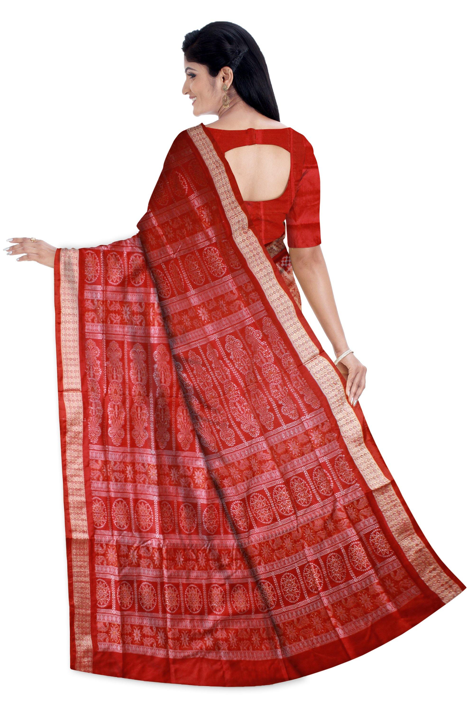Peach color Pasapali Pata saree with blouse piece. - Koshali Arts & Crafts Enterprise