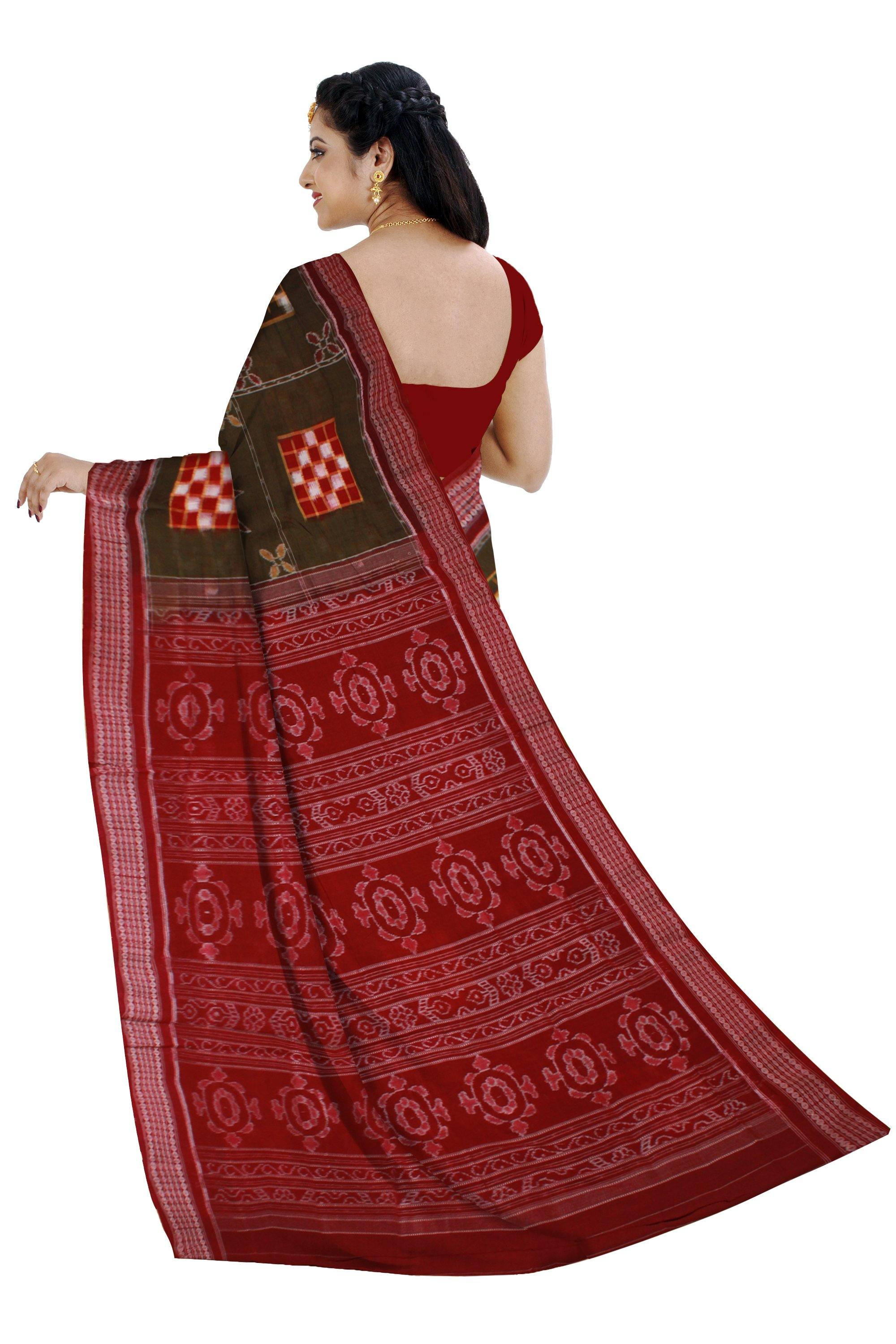 Green color Box Sapta pattern Ikat Sambalpuri saree without blouse piece - Koshali Arts & Crafts Enterprise