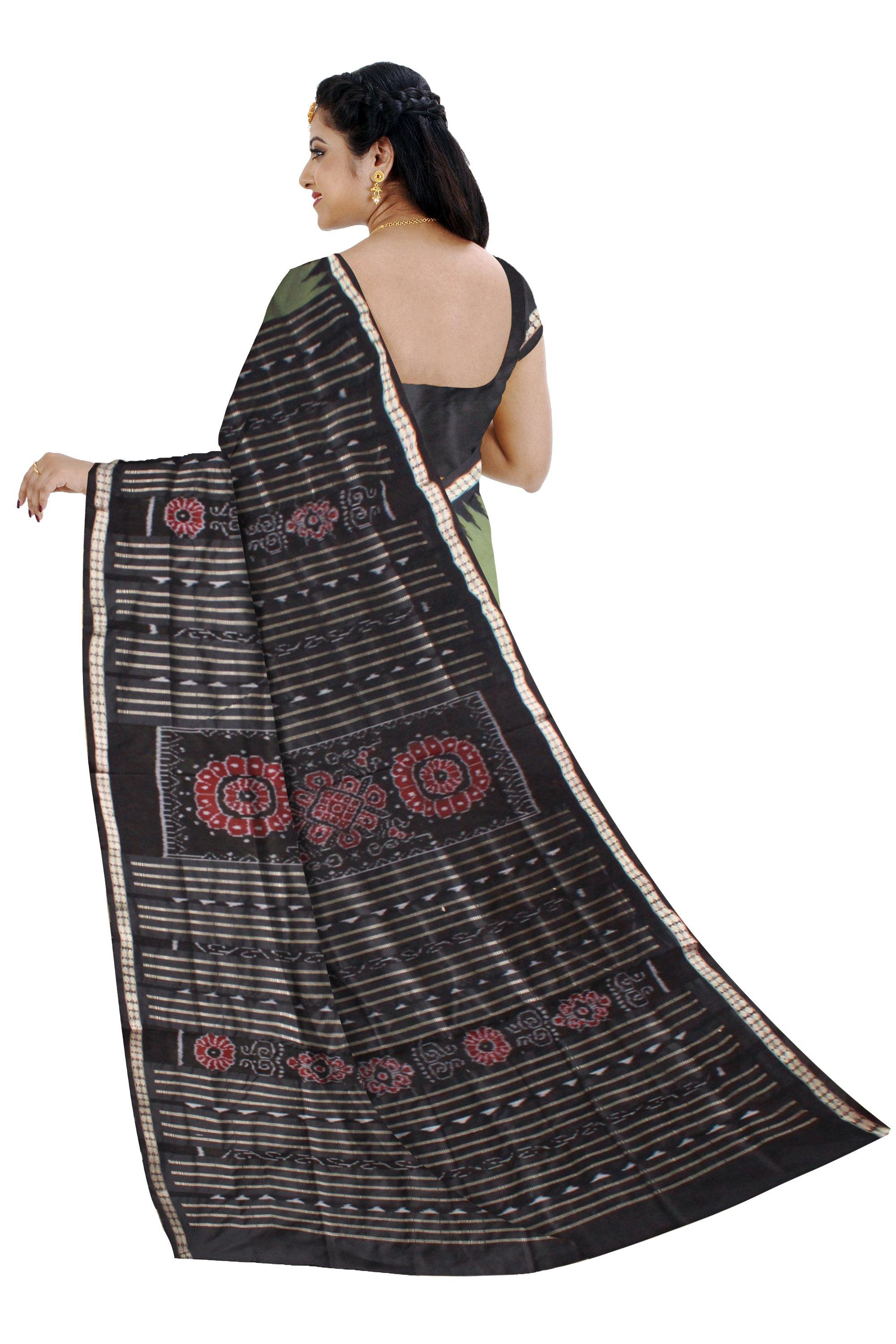Olive & Black color Buti pattern Pata saree with blouse piece. - Koshali Arts & Crafts Enterprise