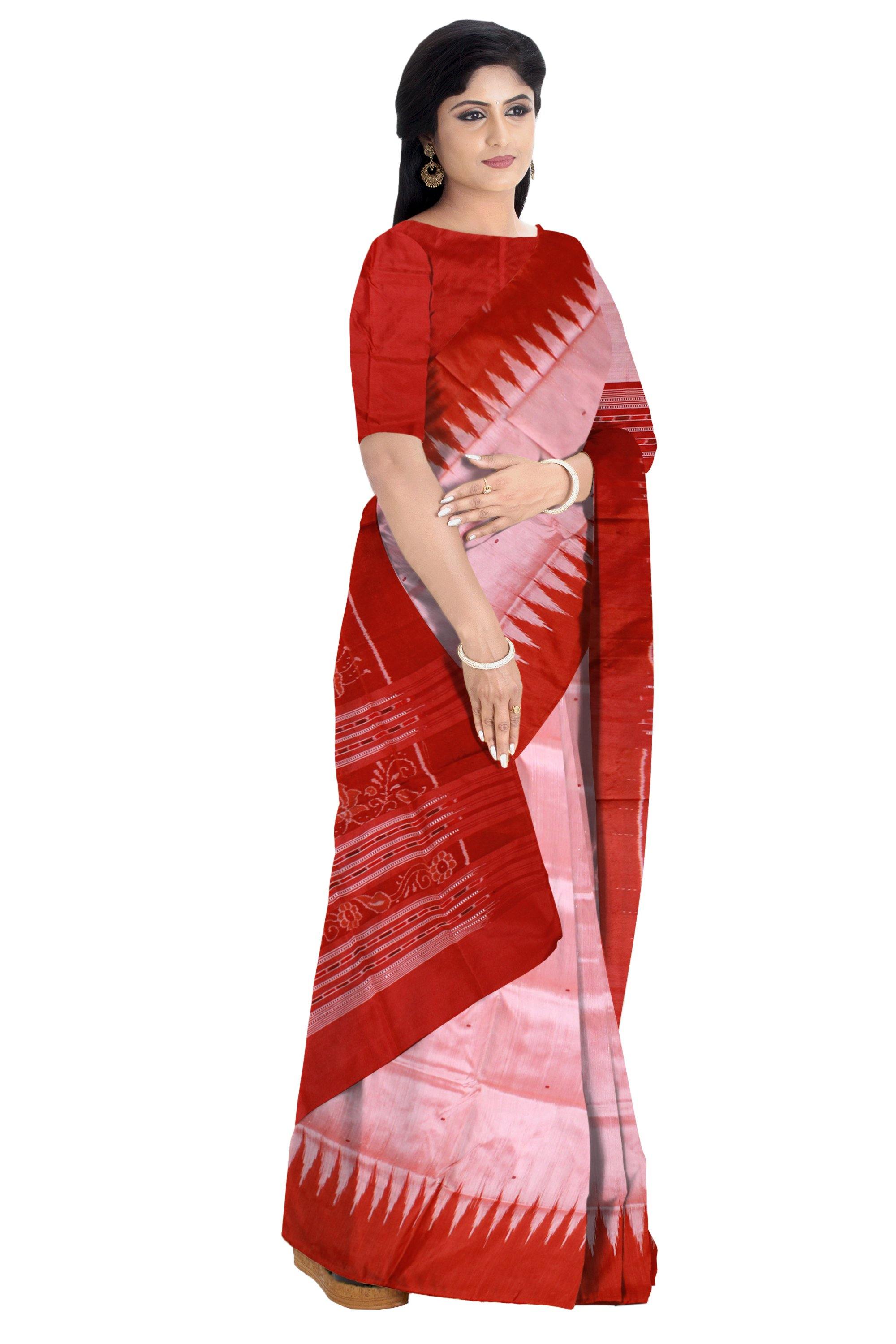 Peach color buti pattern kargil pata with blouse piece. - Koshali Arts & Crafts Enterprise