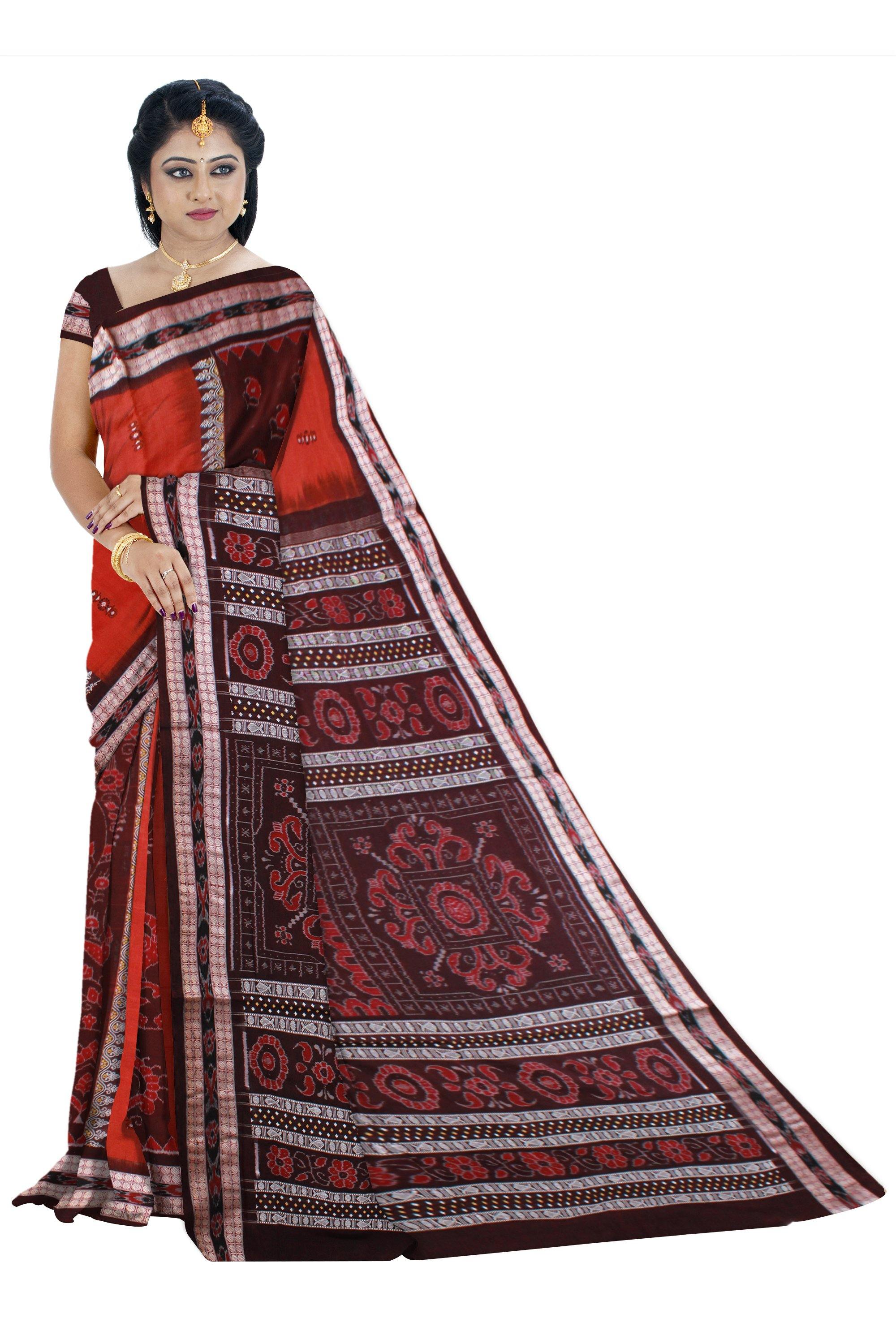 Maroon color Peacock print cotton saree with blouse piece - Koshali Arts & Crafts Enterprise