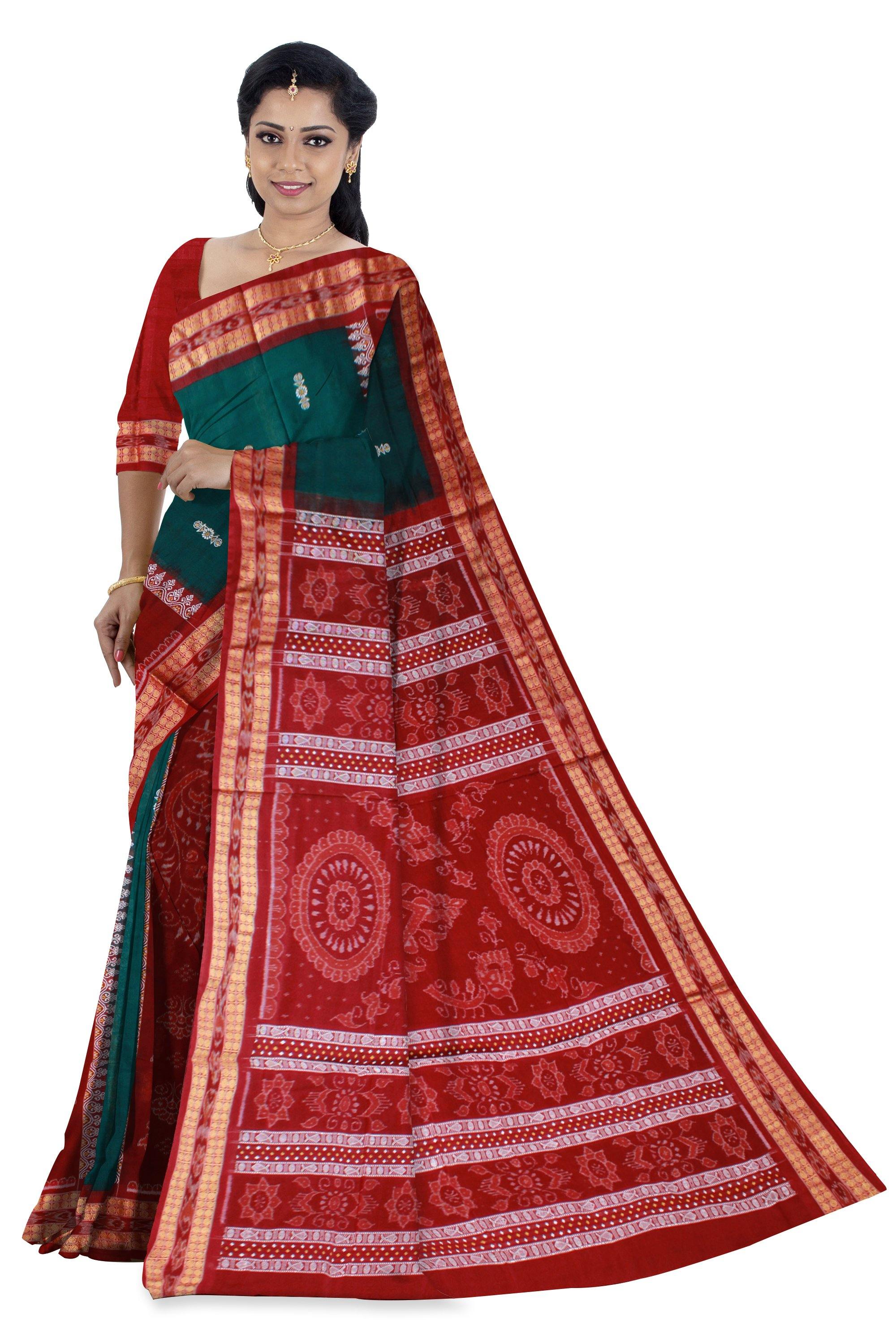 Green and Maroon color Scenery print pure cotton saree with blouse piece. - Koshali Arts & Crafts Enterprise