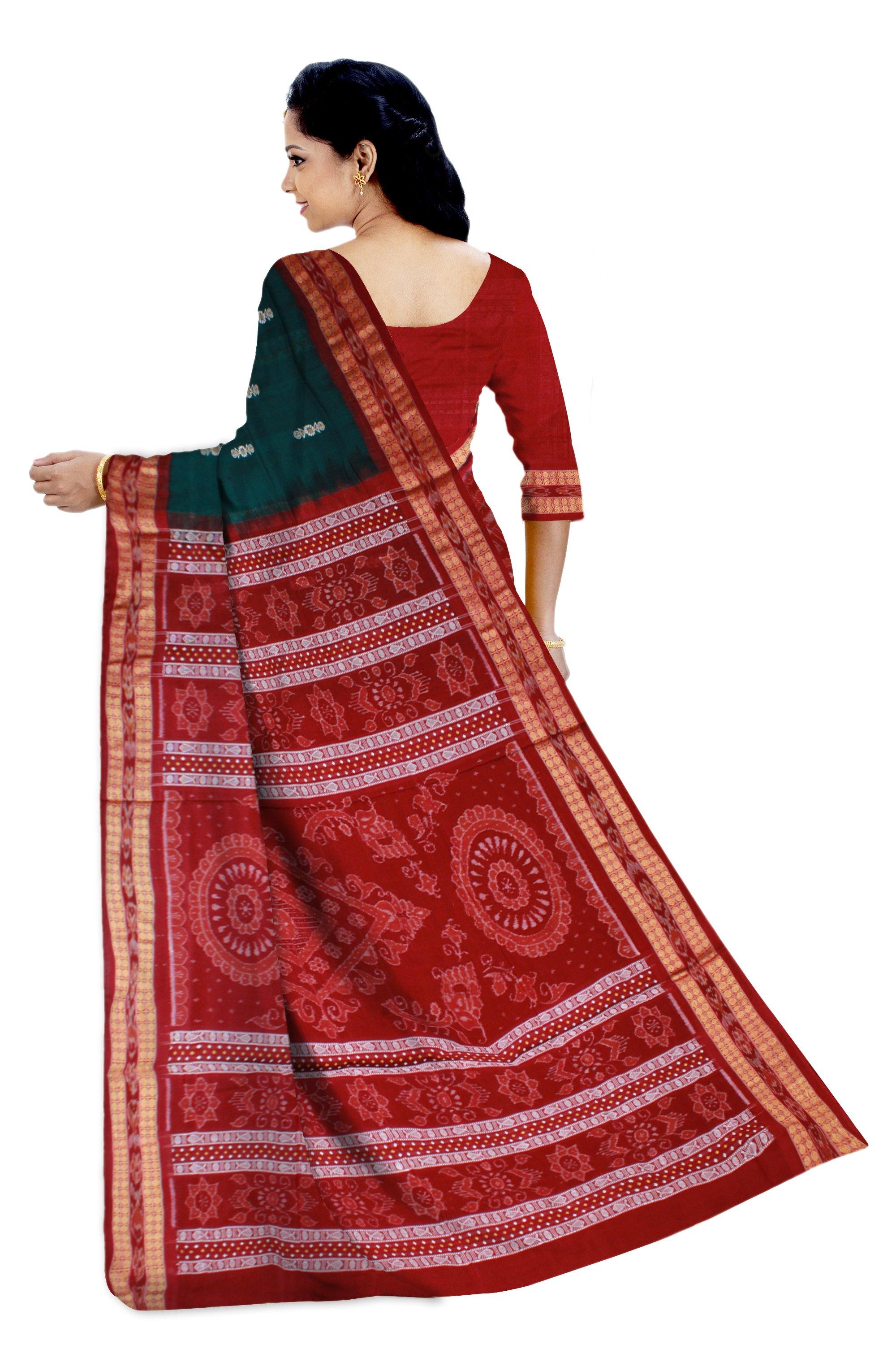 Green and Maroon color Scenery print pure cotton saree with blouse piece. - Koshali Arts & Crafts Enterprise