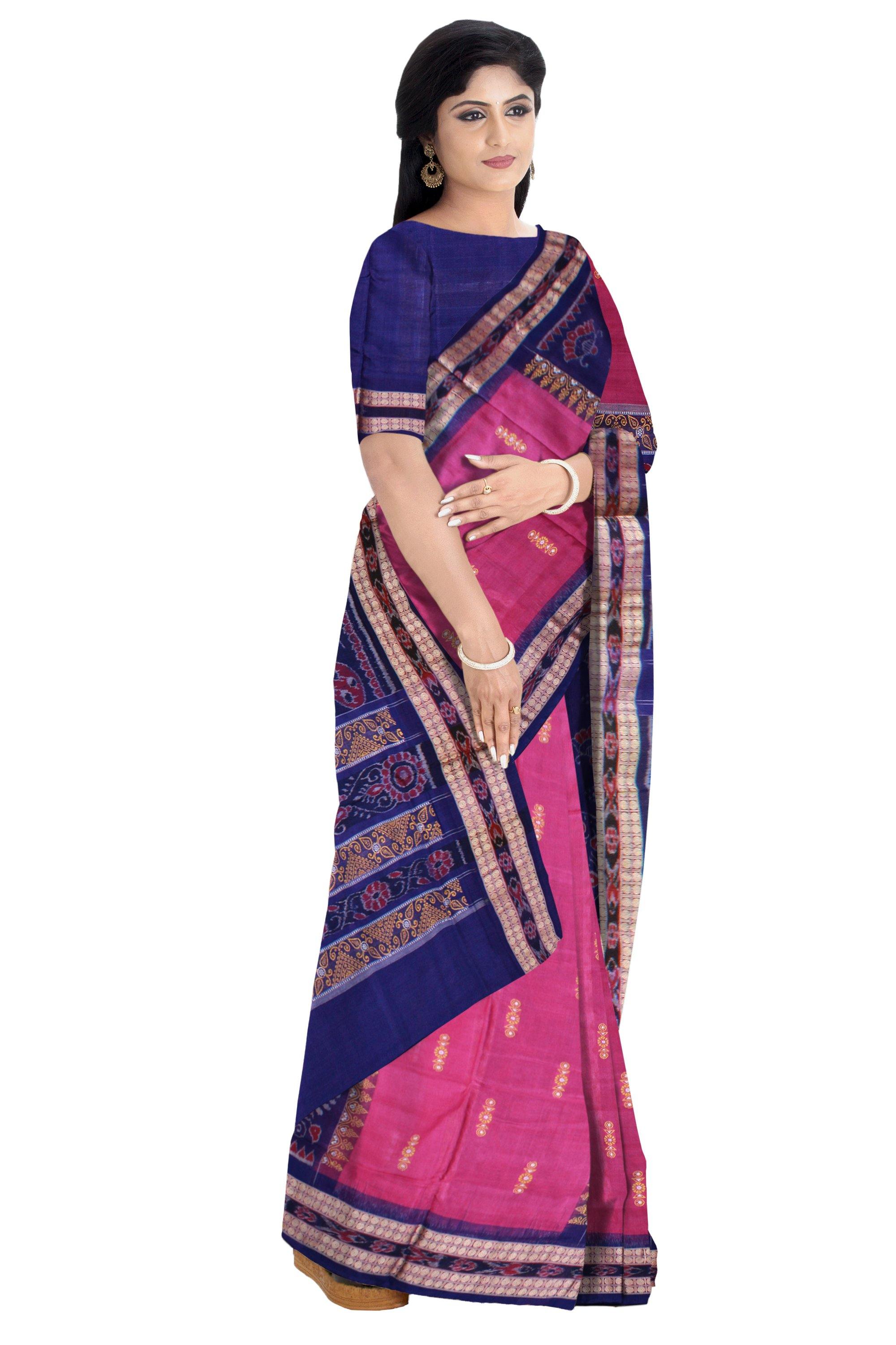 Pink & Blue color Scenery print pure cotton saree with blouse piece. - Koshali Arts & Crafts Enterprise