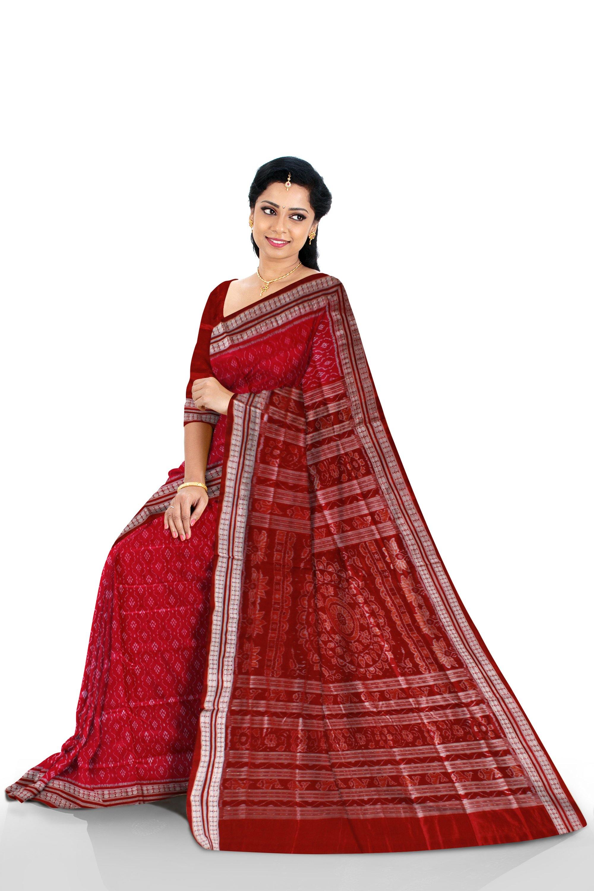 Authentic Sambalpuri Pata saree in Pink color sapta print available with blouse piece - Koshali Arts & Crafts Enterprise
