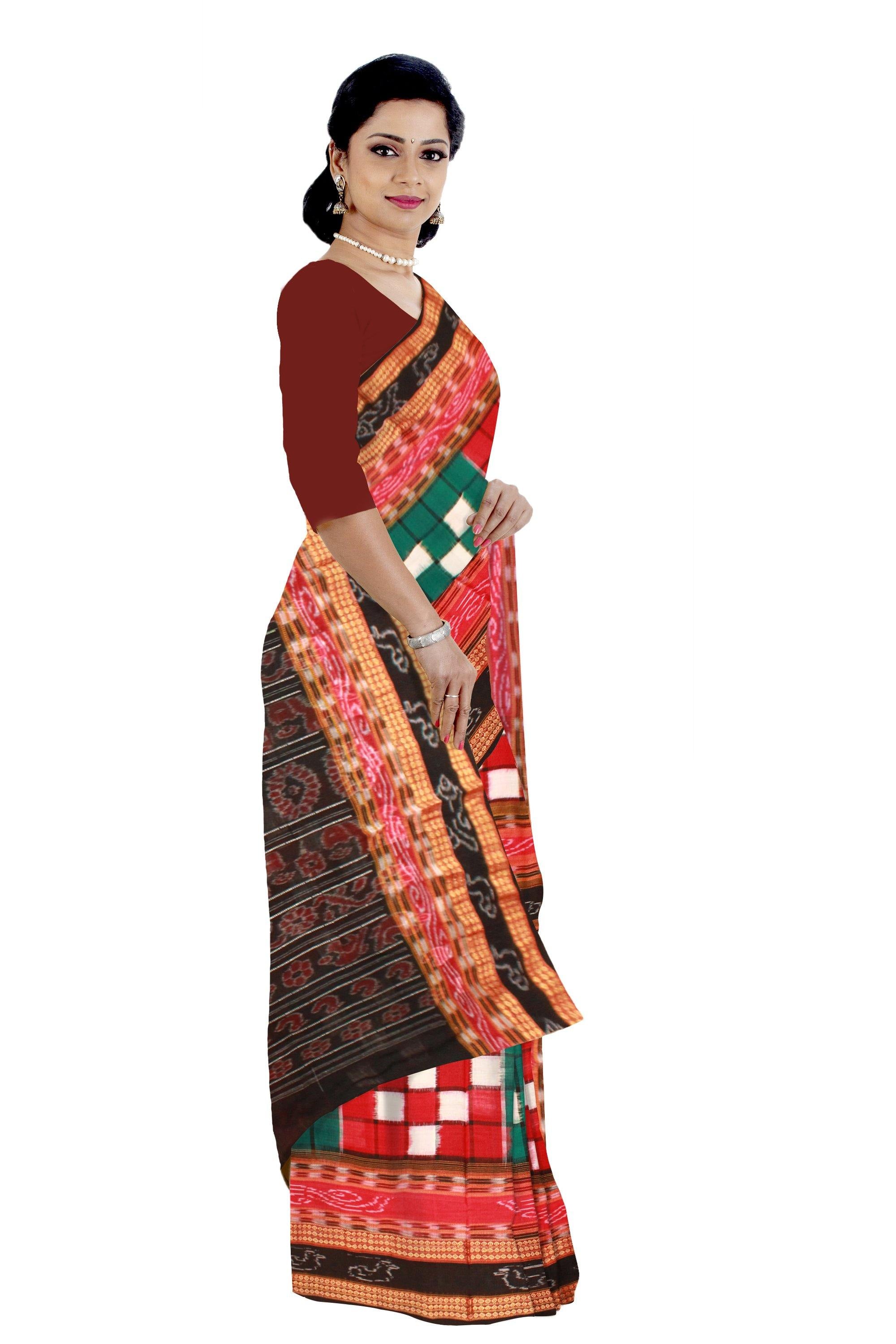 Traditional Bichitrapuri Green Sapta saree, With out blouse piece. - Koshali Arts & Crafts Enterprise