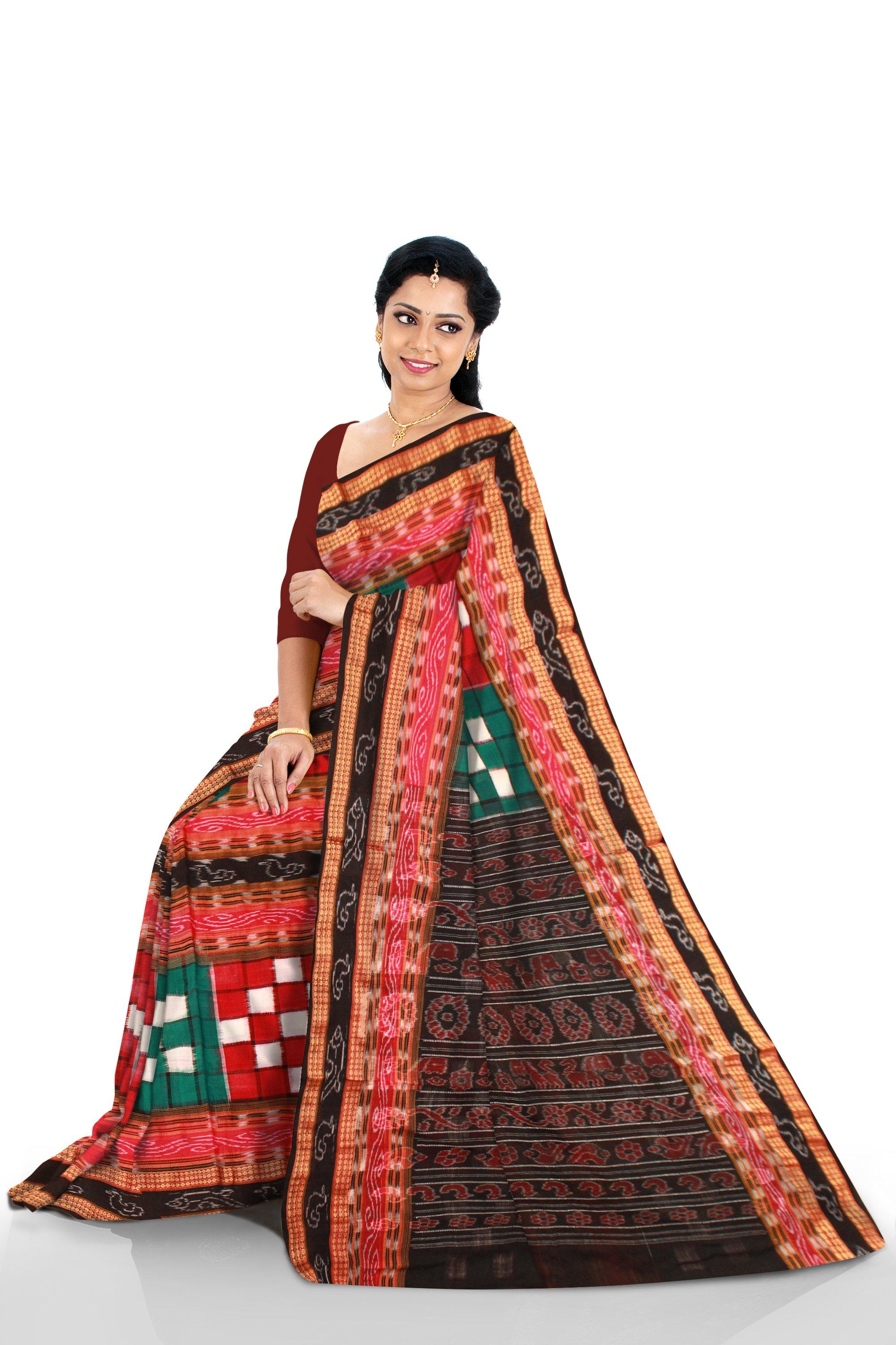 Traditional Bichitrapuri Green Sapta saree, With out blouse piece. - Koshali Arts & Crafts Enterprise