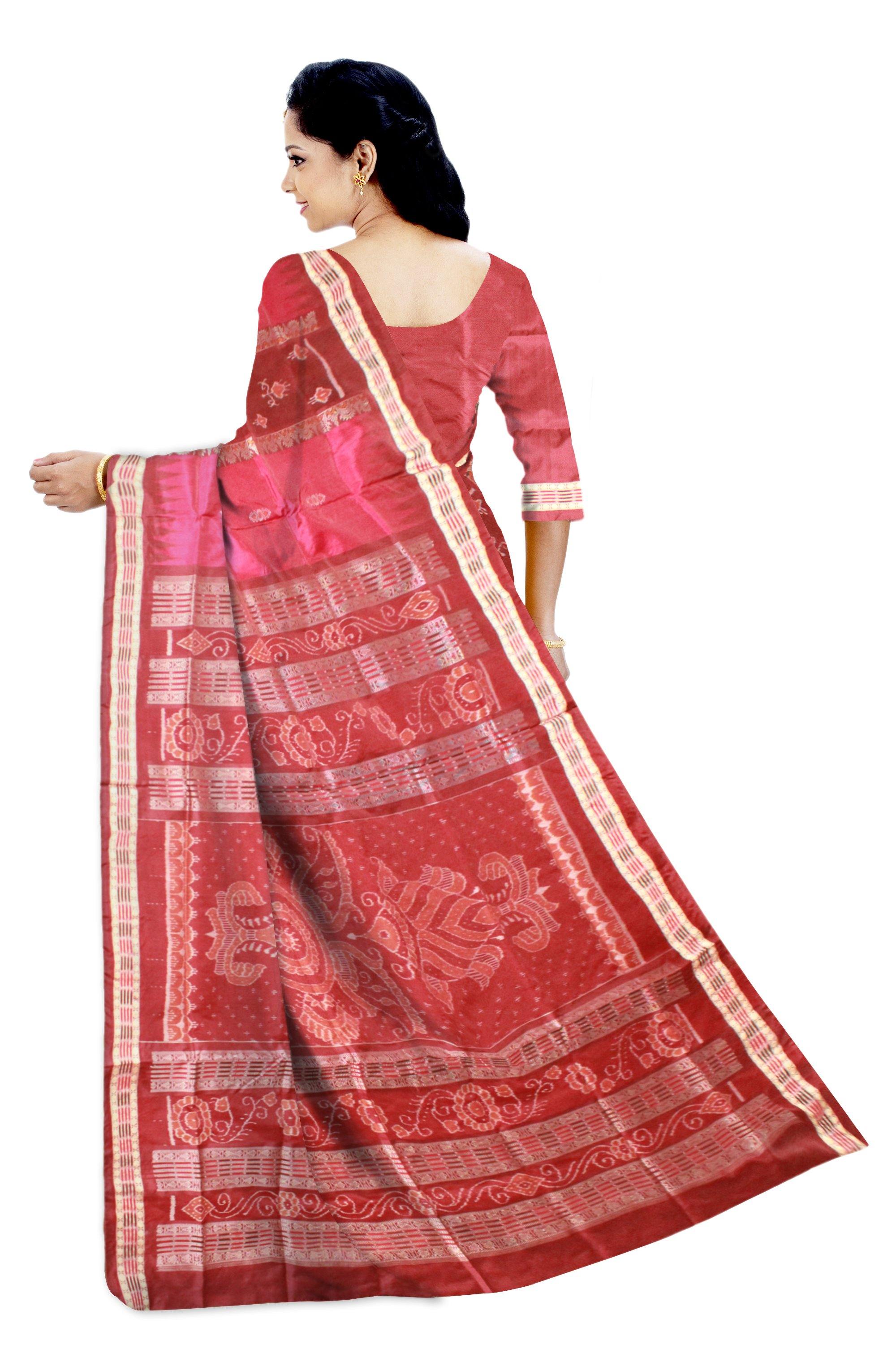 Pink and brown mix Pata saree with blouse piece. - Koshali Arts & Crafts Enterprise