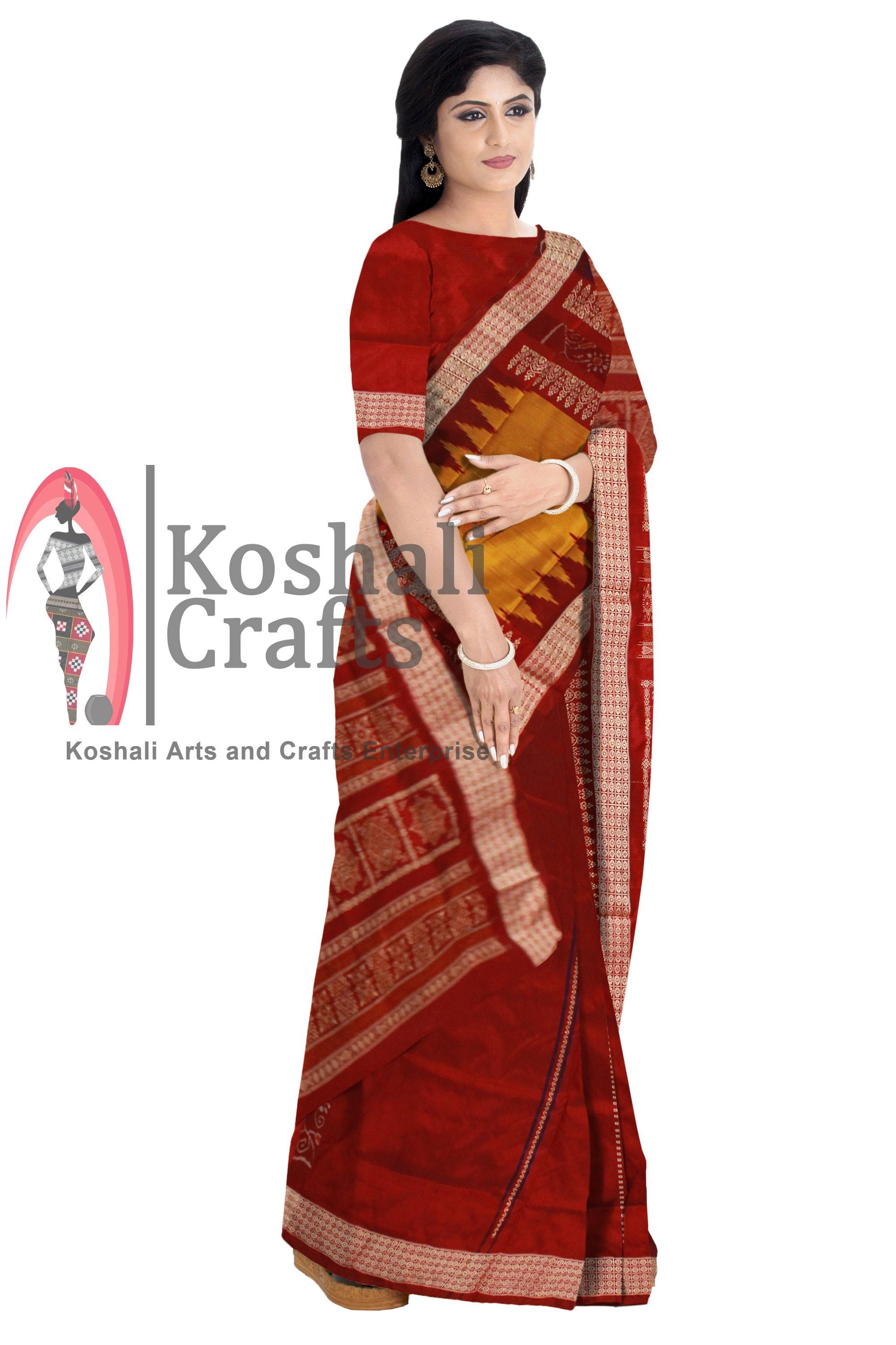 Purple, Yellow mix Patli  pata saree with blouse piece. - Koshali Arts & Crafts Enterprise