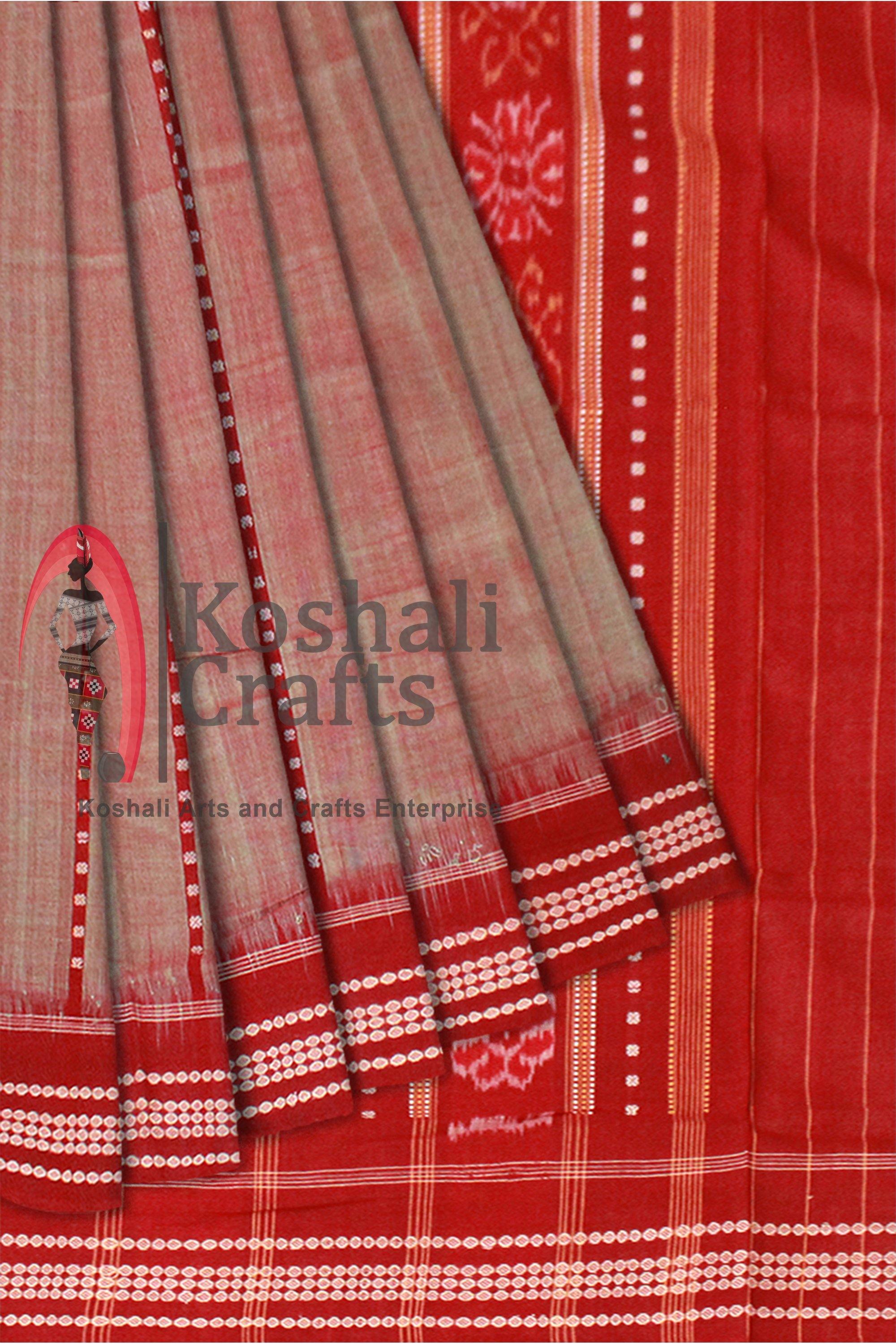 Sambalpuri Maroon and Light blue color Cotton saree. - Koshali Arts & Crafts Enterprise