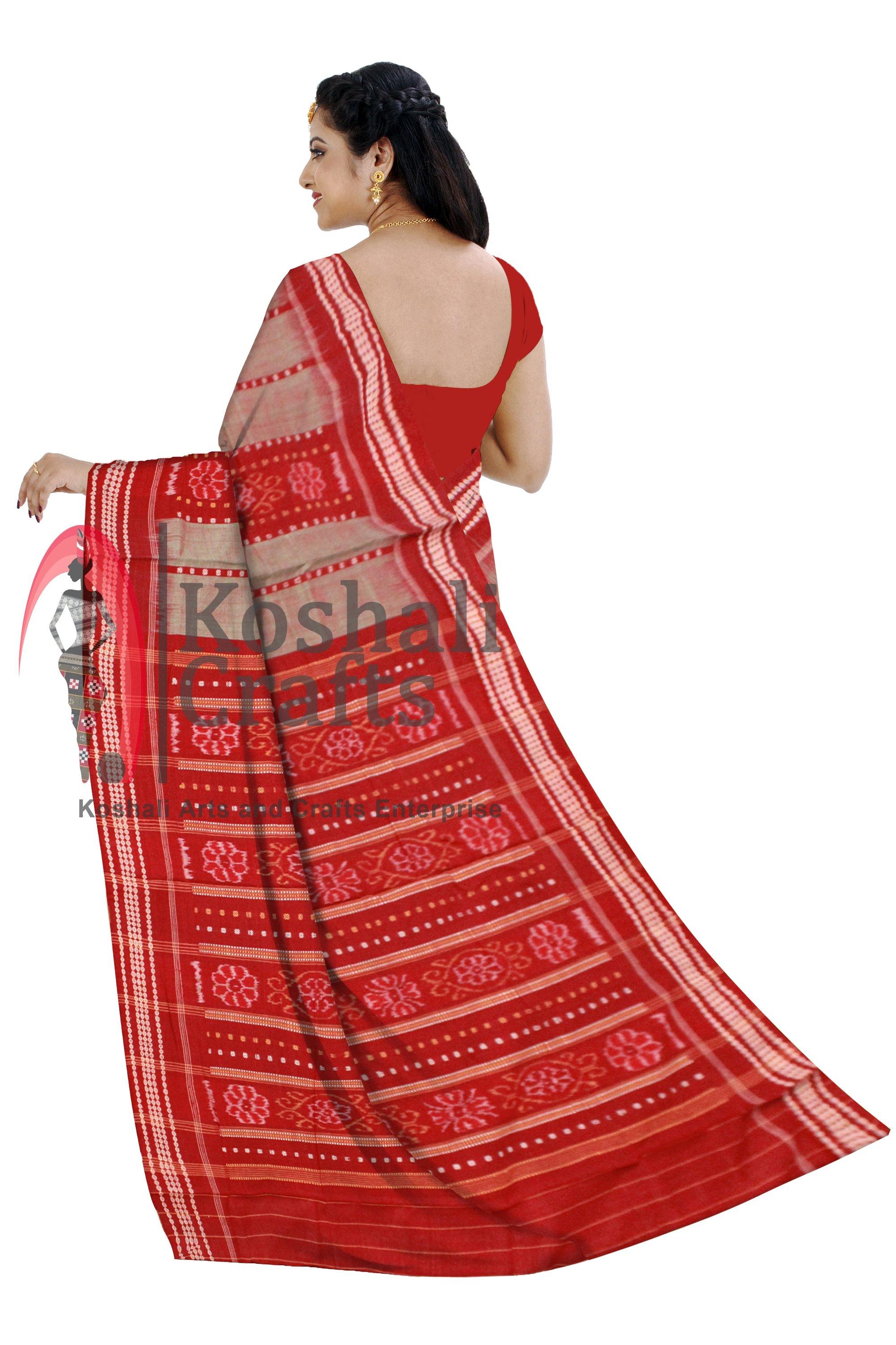 Sambalpuri Maroon and Light blue color Cotton saree. - Koshali Arts & Crafts Enterprise