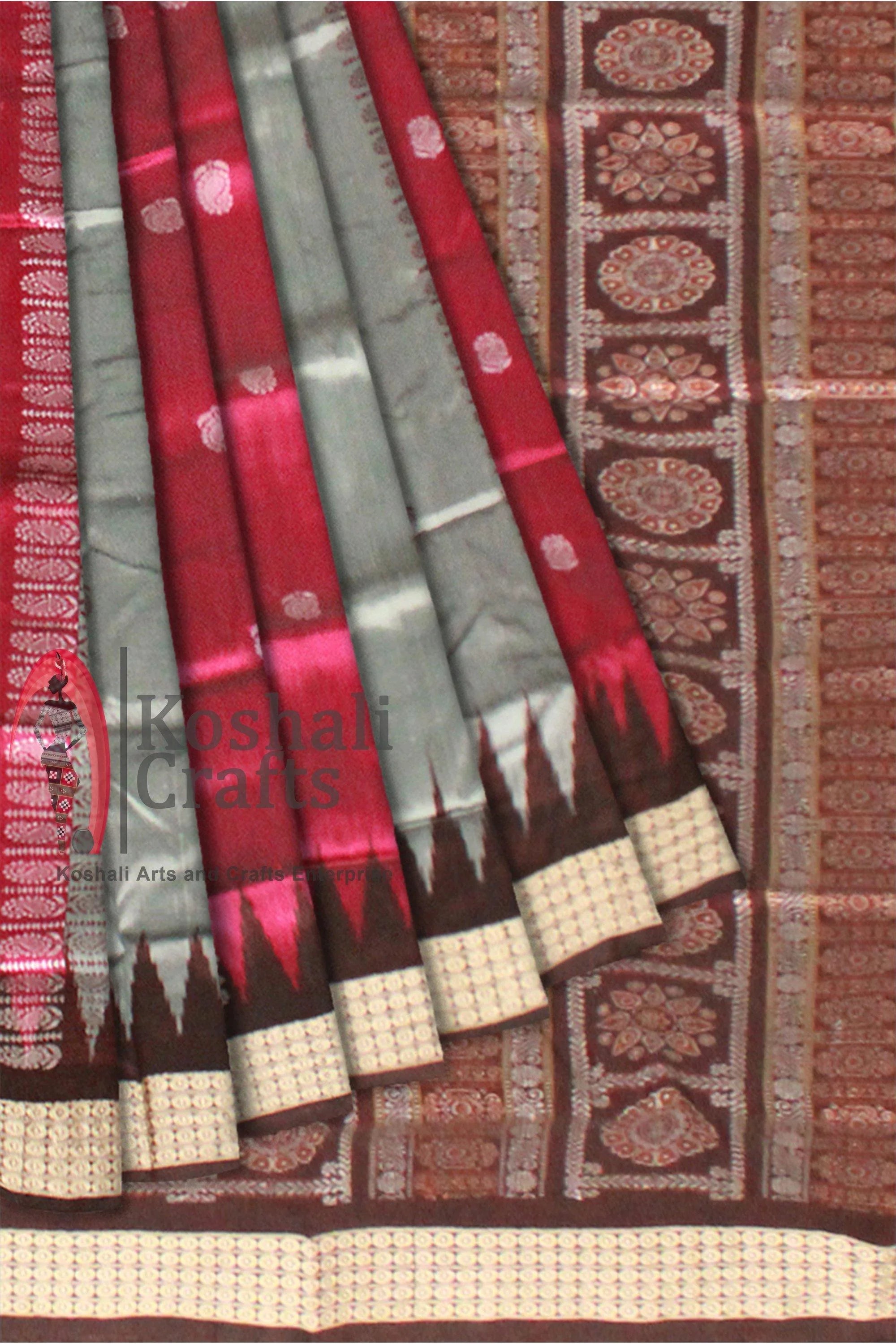 A Sambalpuri Pata saree in Pink and Gray color Available with blouse piece. - Koshali Arts & Crafts Enterprise