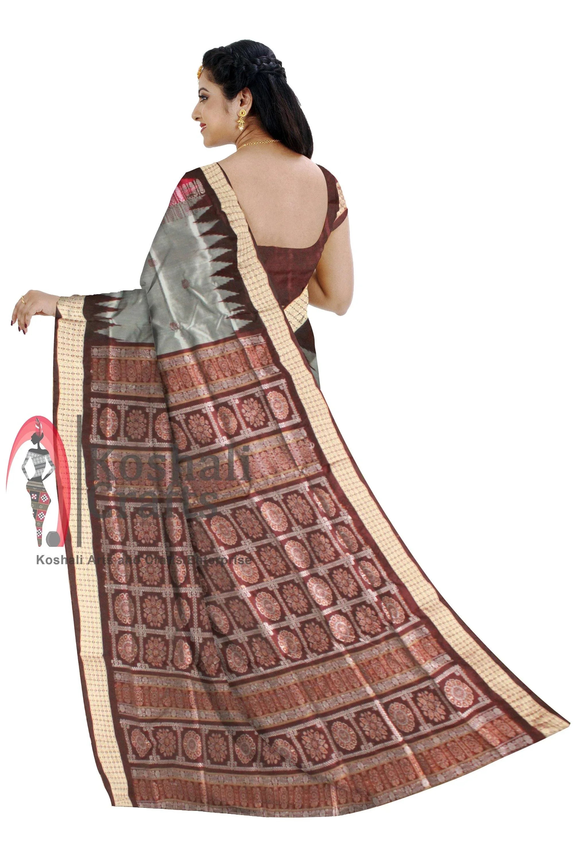 A Sambalpuri Pata saree in Pink and Gray color Available with blouse piece. - Koshali Arts & Crafts Enterprise