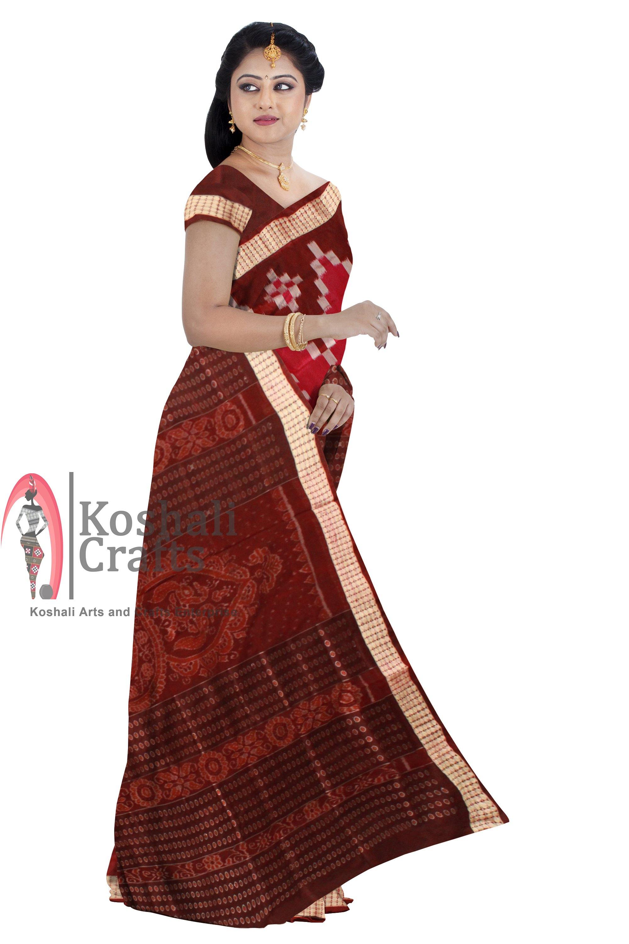 Pink color Milan design Sambalpuri Pata saree with blouse piece. - Koshali Arts & Crafts Enterprise