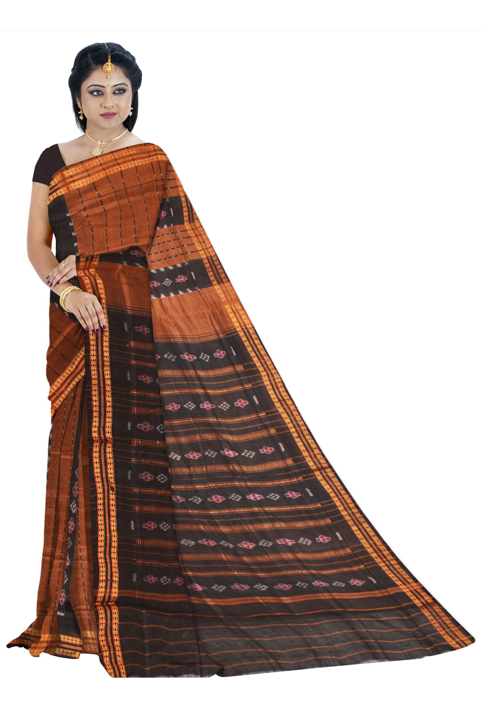 Brown color sambalpuri cotton saree, without Blouse piece. - Koshali Arts & Crafts Enterprise