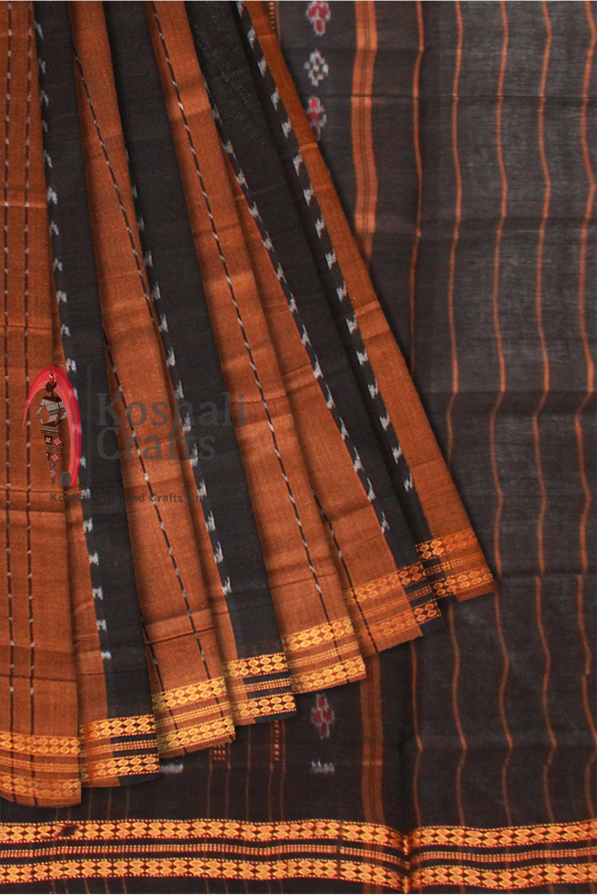 Brown color Sambalpuri cotton saree, without Blouse piece. - Koshali Arts & Crafts Enterprise