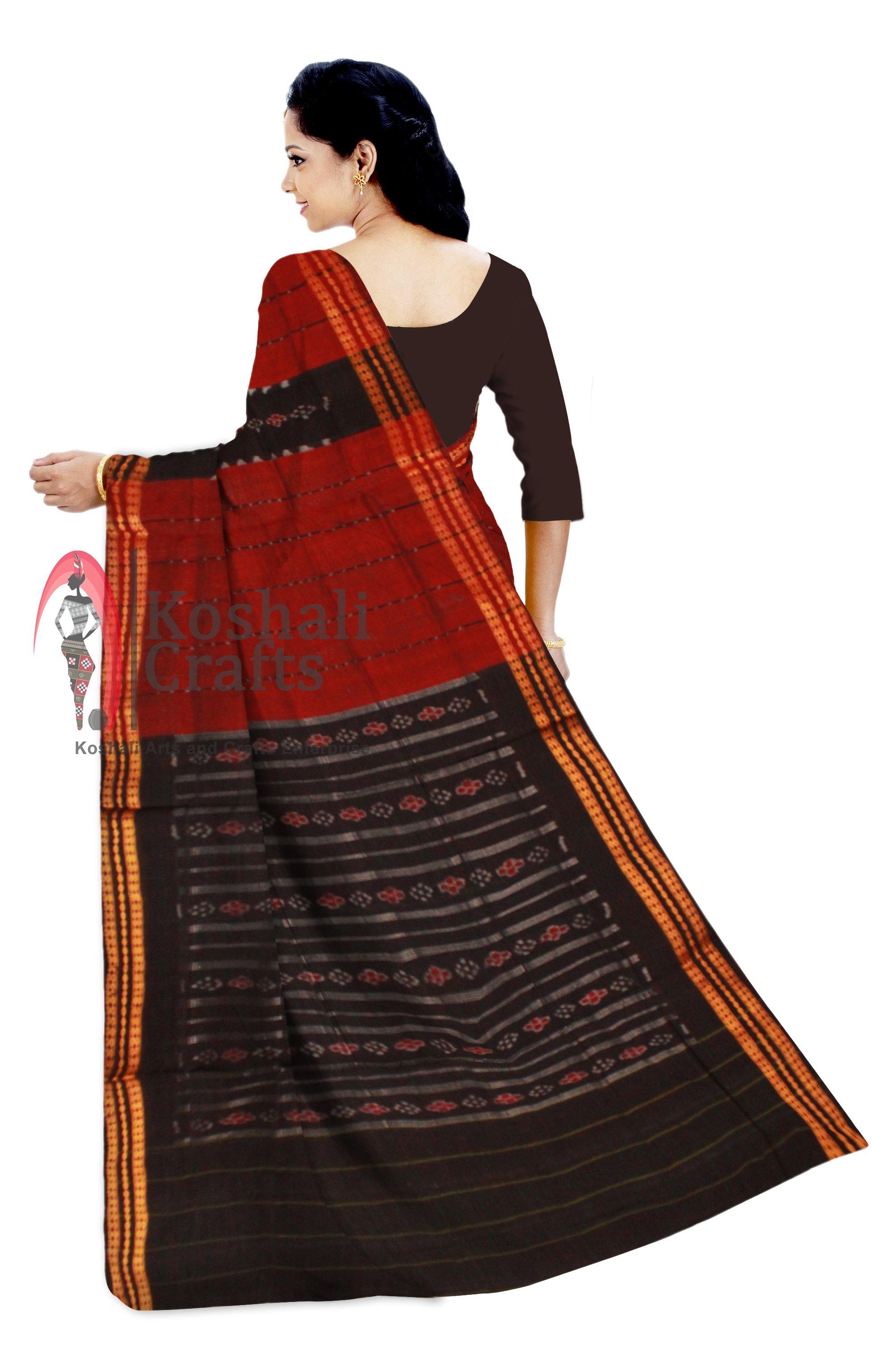Red color sambalpuri cotton saree, without Blouse piece - Koshali Arts & Crafts Enterprise