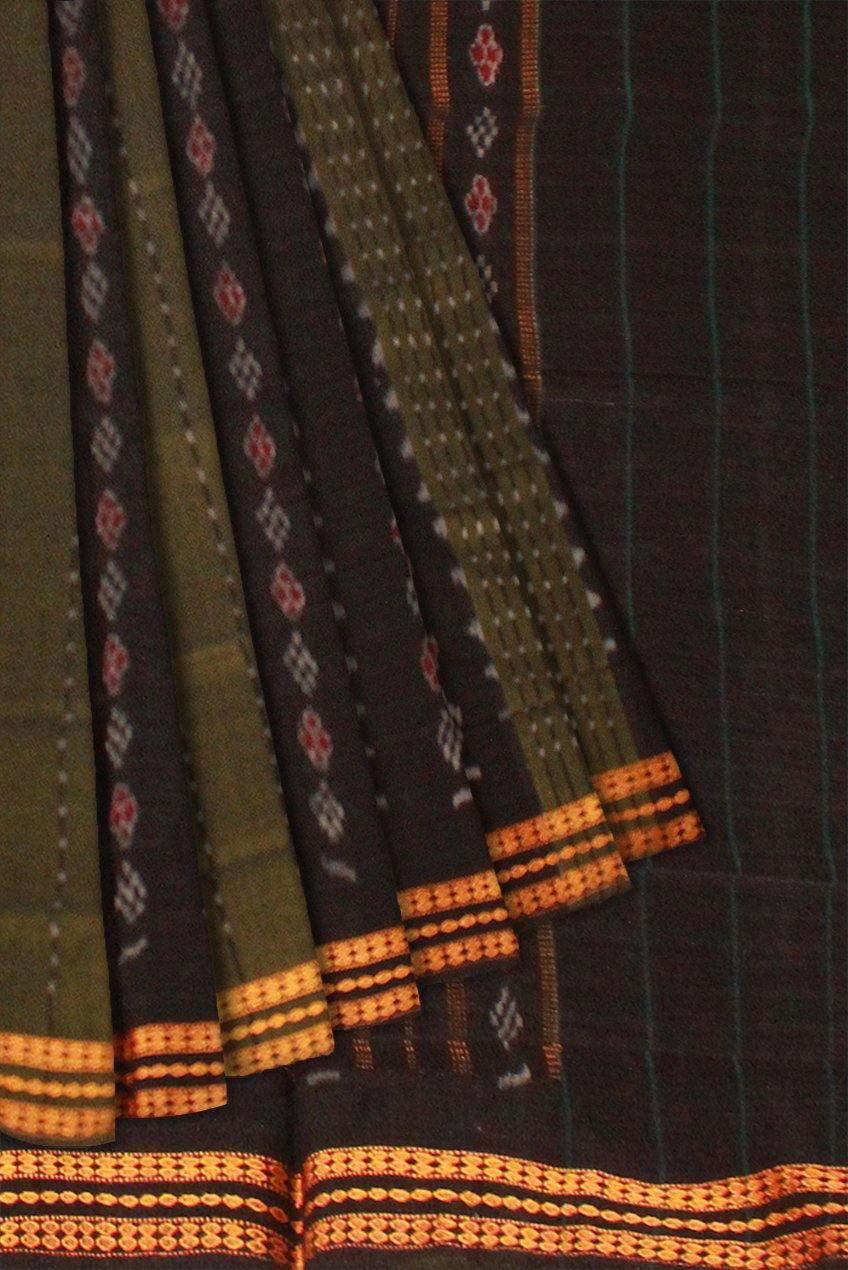 Leaf Green color Sambalpuri cotton saree, without Blouse piece. - Koshali Arts & Crafts Enterprise