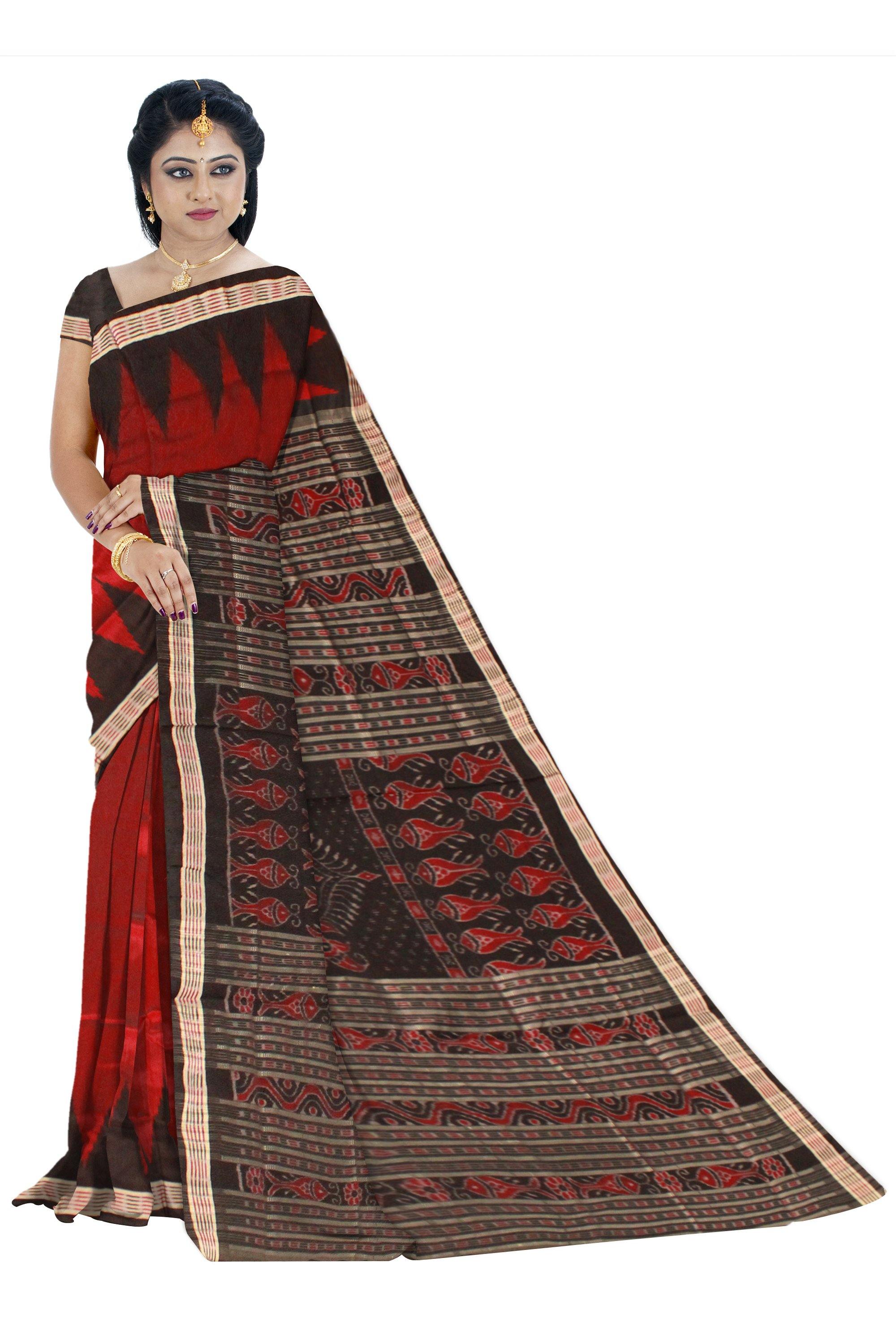 Maroon color Kumbha Border Sambalpuri Pata saree with Blouse piece - Koshali Arts & Crafts Enterprise