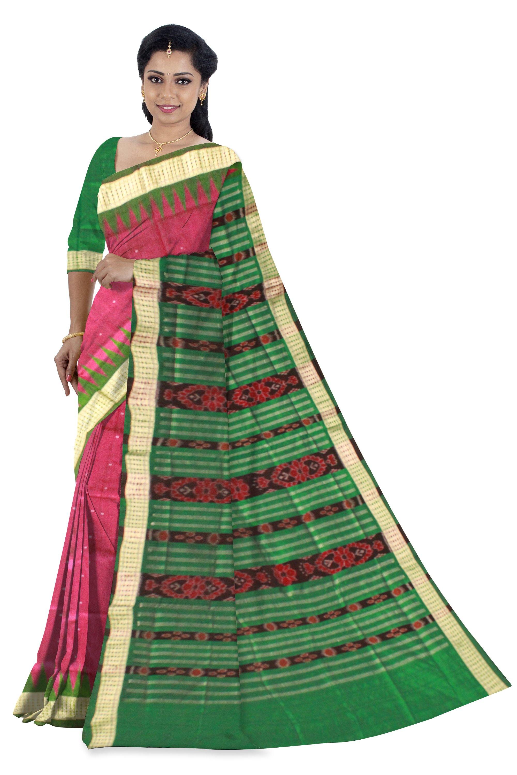 Pink Color Buti Pattern Mix Pata Saree with blouse piece. - Koshali Arts & Crafts Enterprise