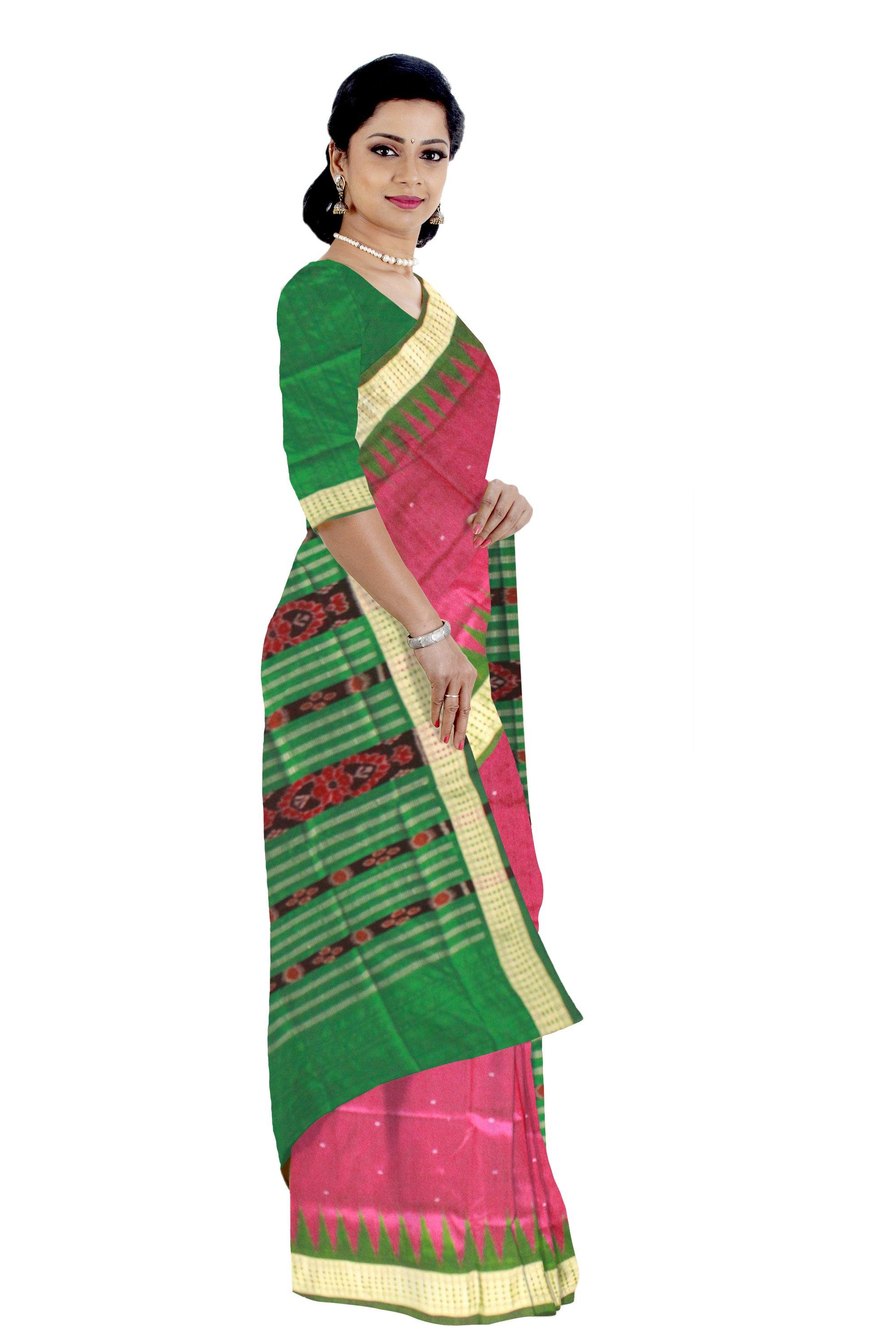 Pink Color Buti Pattern Mix Pata Saree with blouse piece. - Koshali Arts & Crafts Enterprise