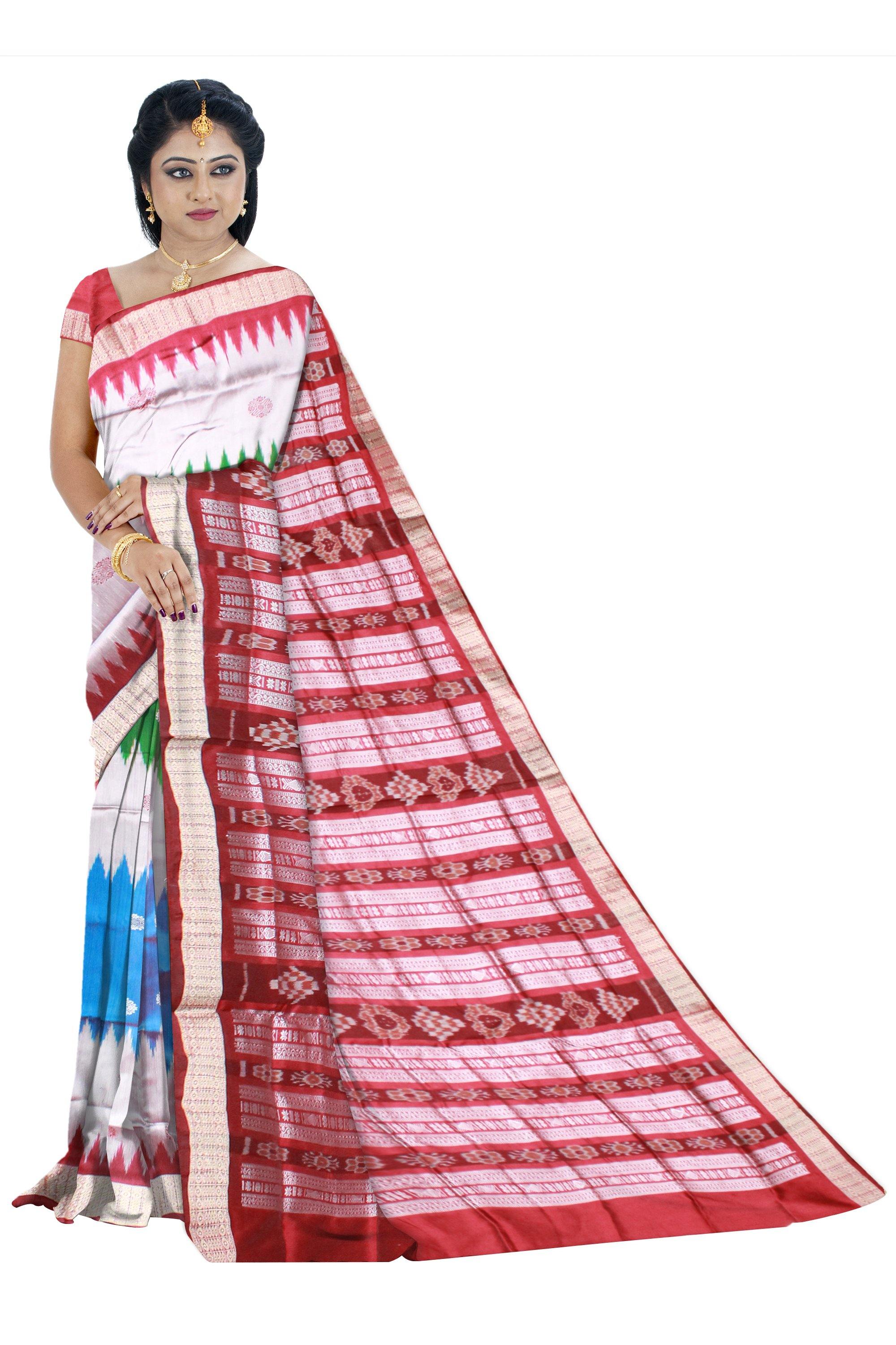 Multi Colour Pata Saree with Bomkei flower design with blouse piece. - Koshali Arts & Crafts Enterprise