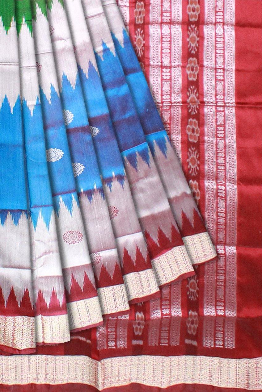 Multi Colour Pata Saree with Bomkei flower design with blouse piece. - Koshali Arts & Crafts Enterprise
