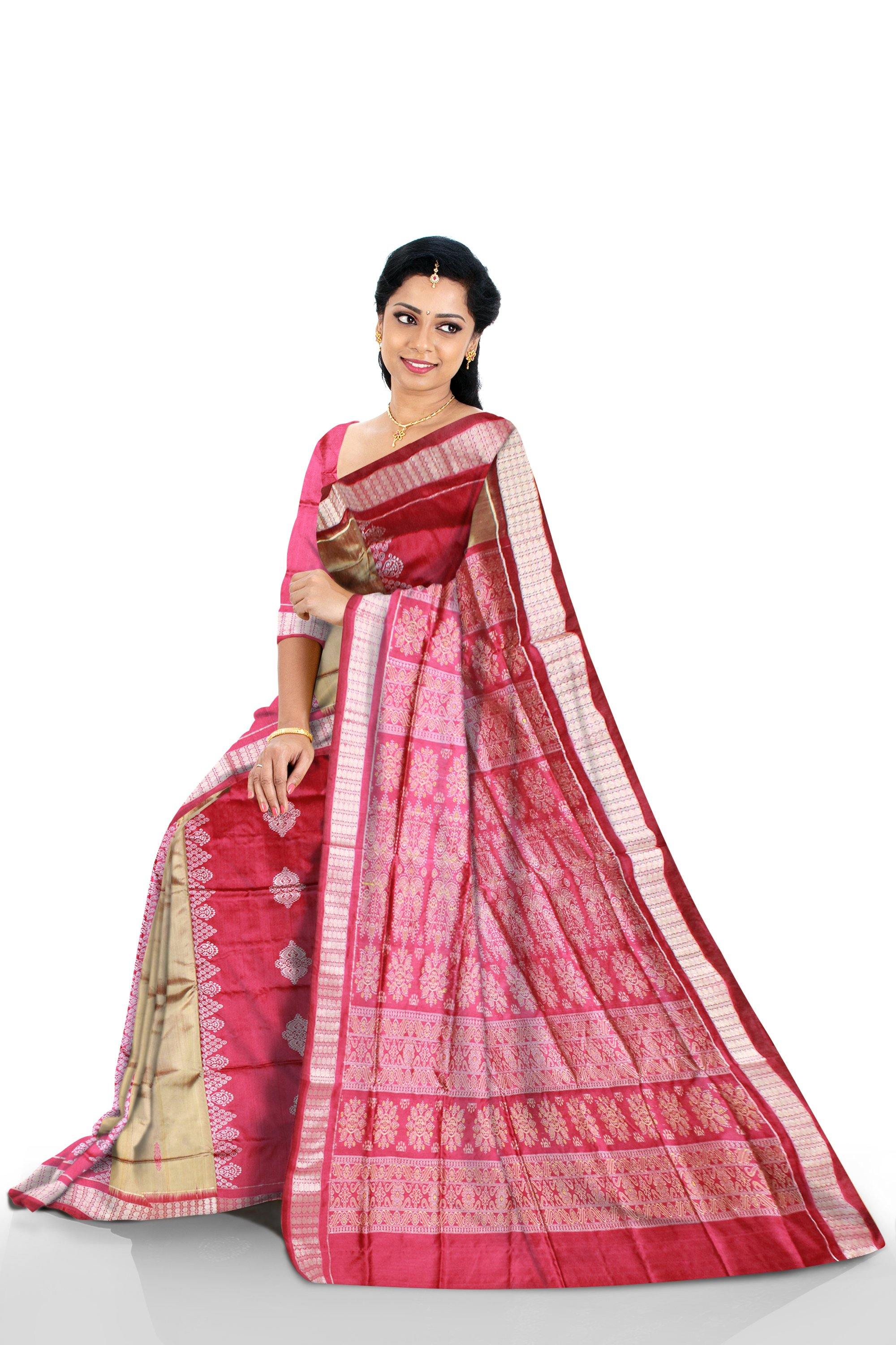 Pink & Peach Bomkei design Sambalpuri pata saree, with blouse piece. - Koshali Arts & Crafts Enterprise
