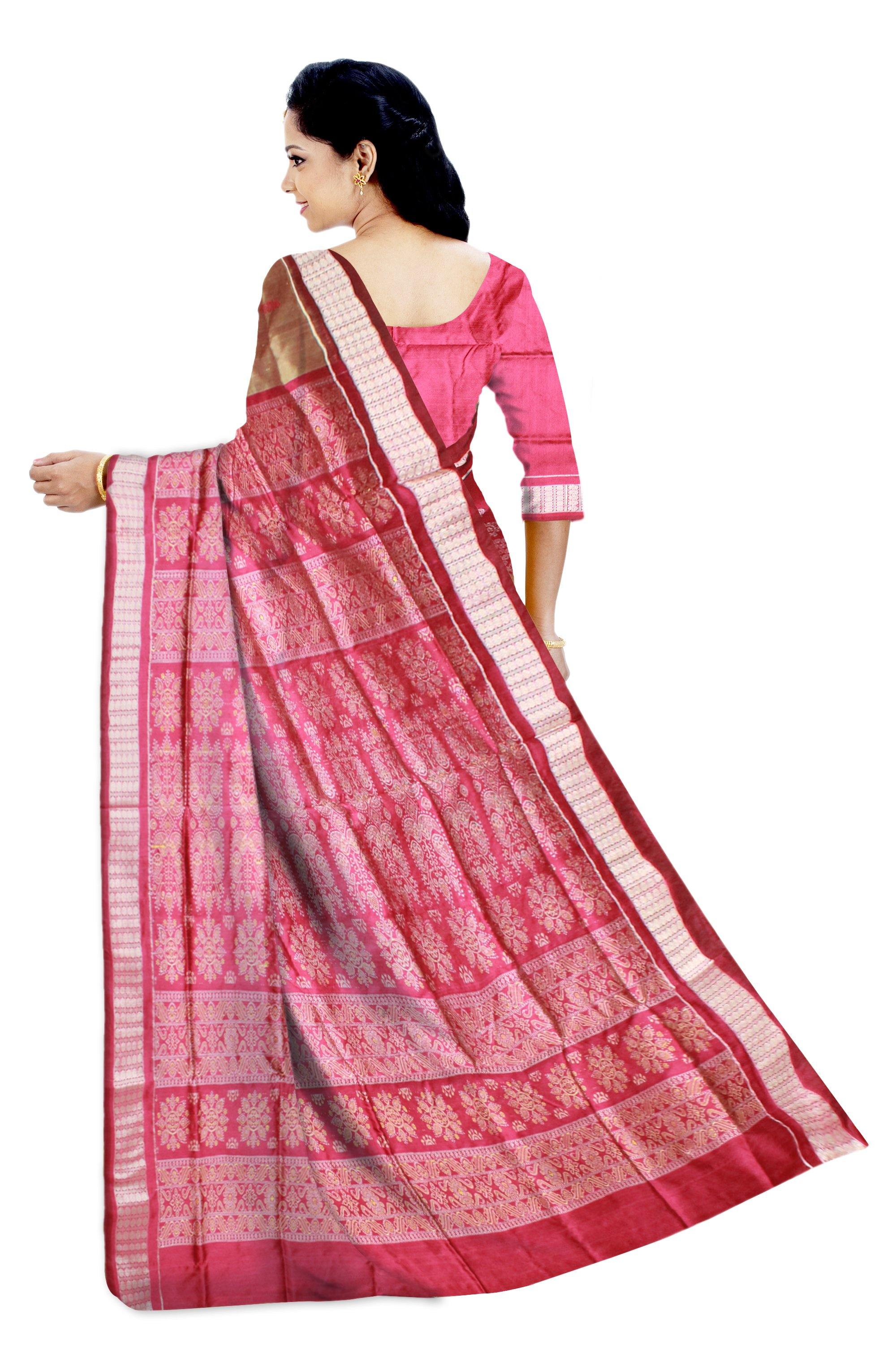 Pink & Peach Bomkei design Sambalpuri pata saree, with blouse piece. - Koshali Arts & Crafts Enterprise