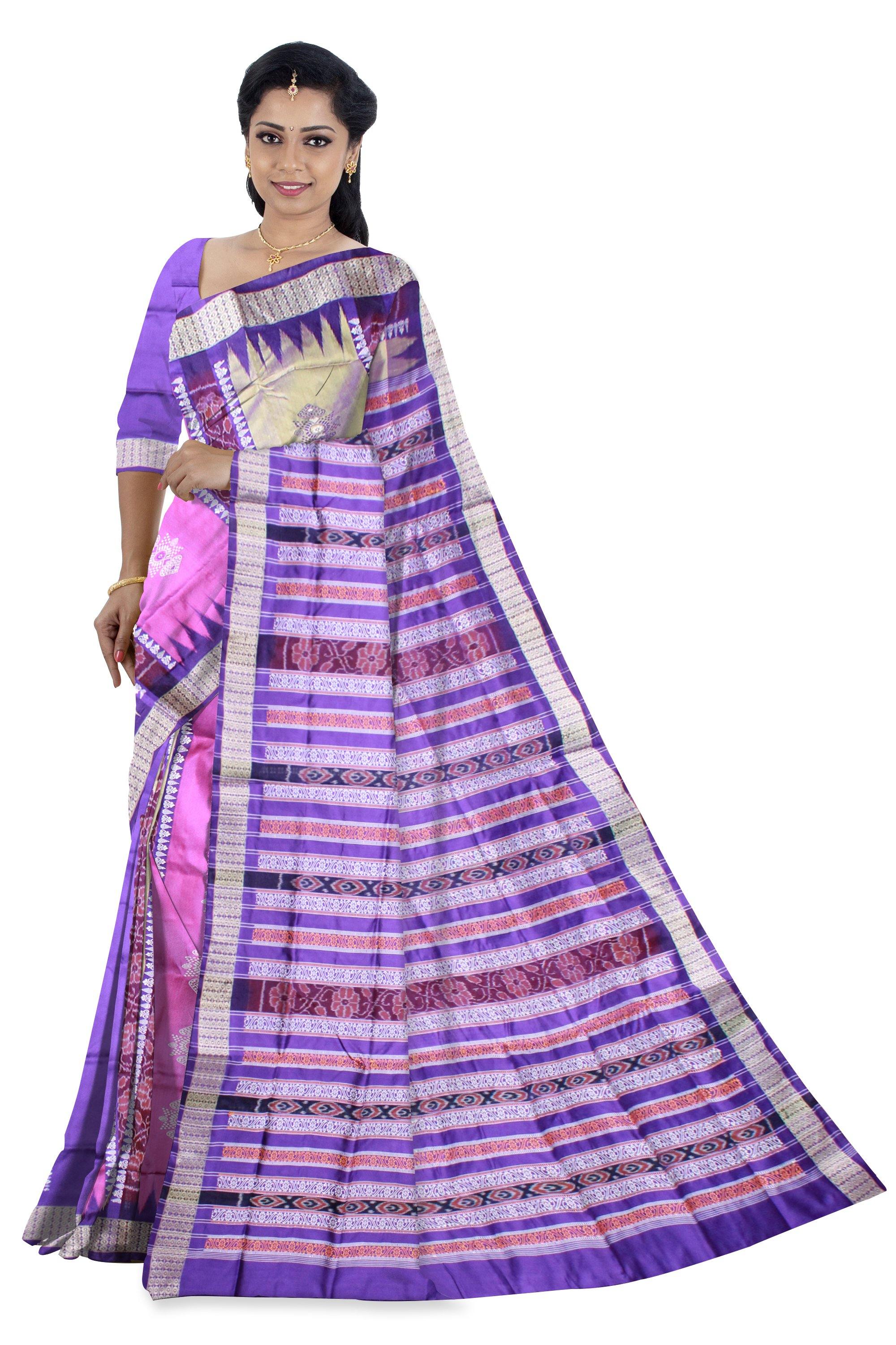 Pink & Peach color Patli pata saree with blouse piece - Koshali Arts & Crafts Enterprise