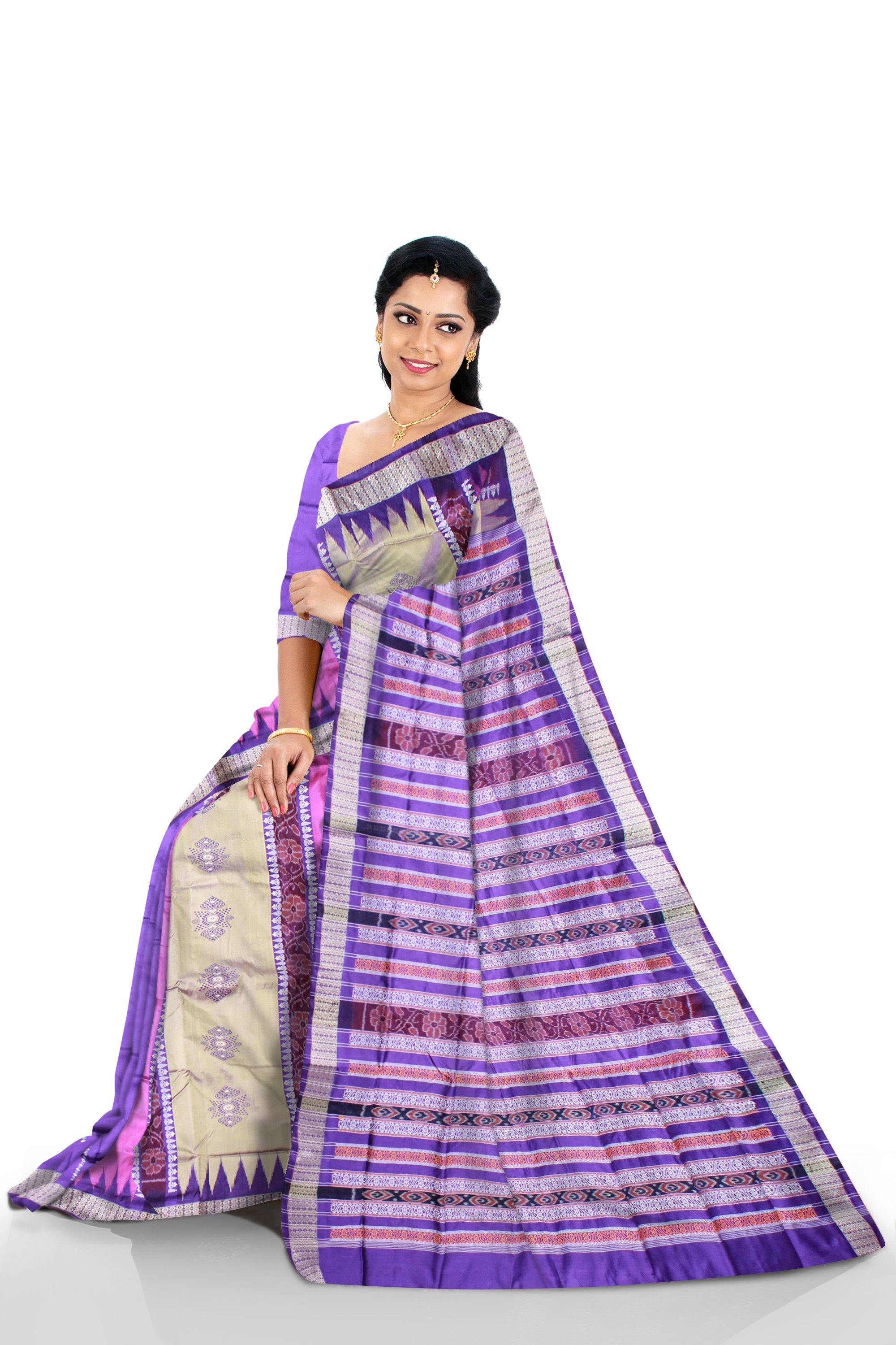 Pink & Peach color Patli pata saree with blouse piece - Koshali Arts & Crafts Enterprise