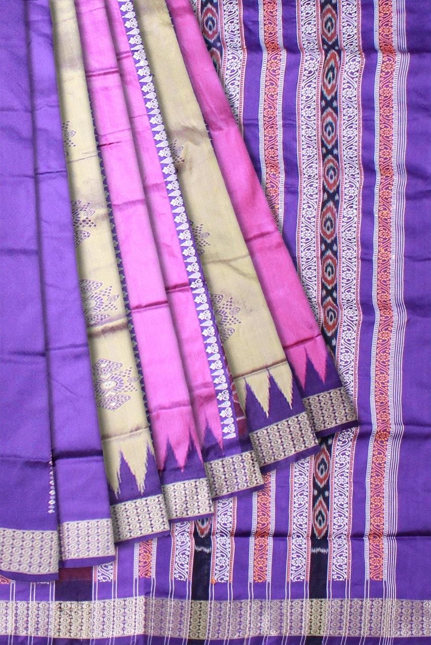 Pink & Peach color Patli pata saree with blouse piece - Koshali Arts & Crafts Enterprise