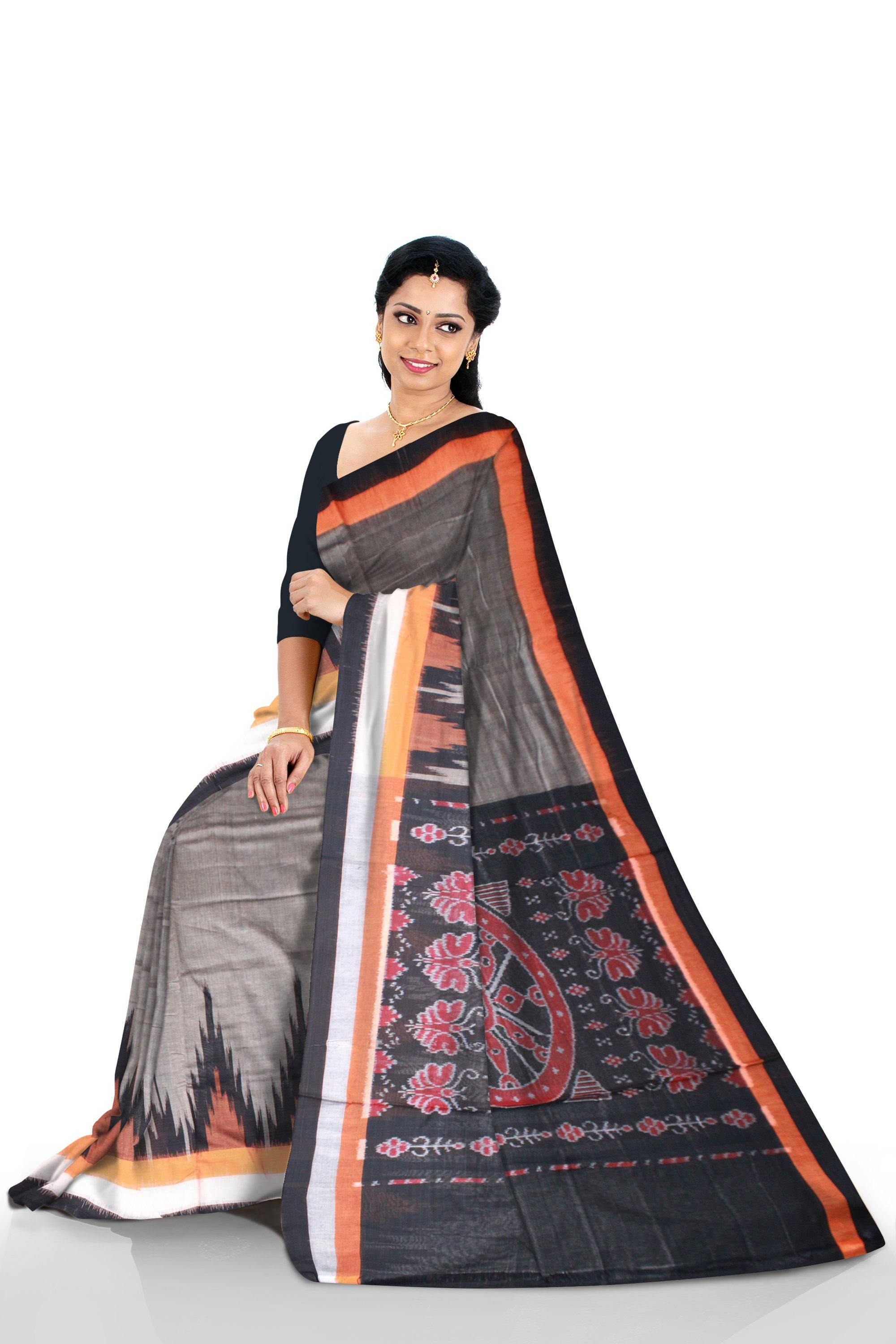 Gray color fera design Sambalpuri coton saree. - Koshali Arts & Crafts Enterprise