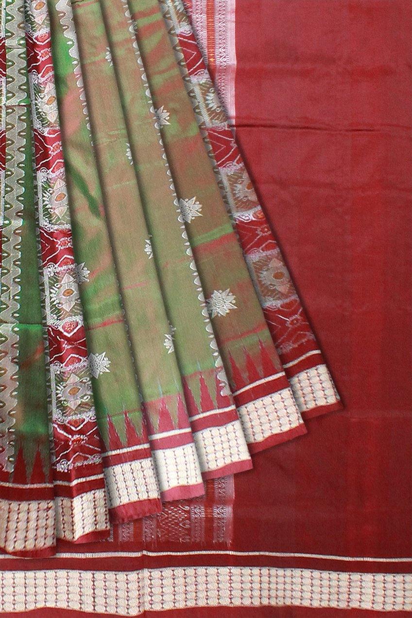 Green color Bomkei design Sambalpuri pata saree with blouse piece. - Koshali Arts & Crafts Enterprise