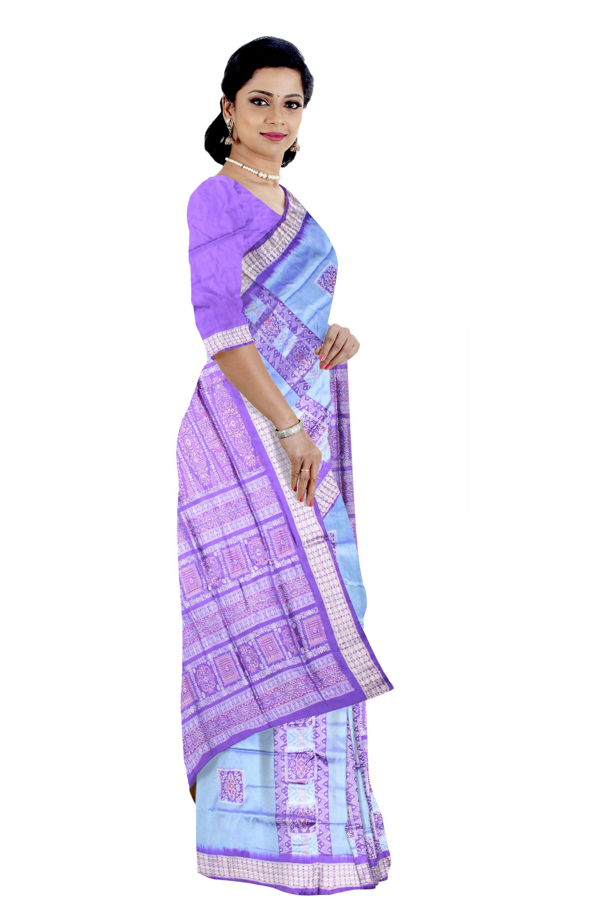 Sky Blue color Bomkei pata saree with blouse piece. - Koshali Arts & Crafts Enterprise