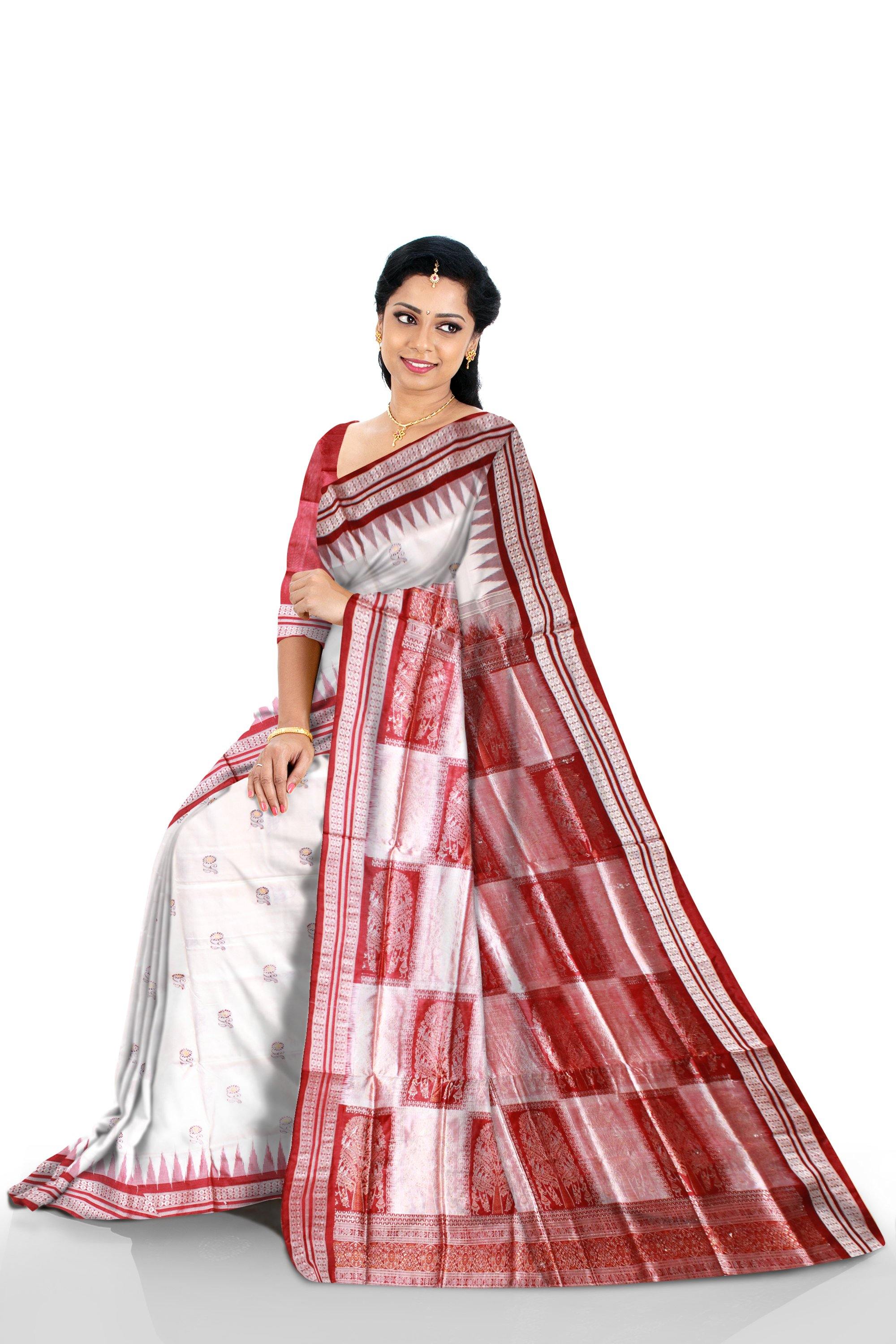Authentic Sambalpuri pata saree in white color available with blouse piece. - Koshali Arts & Crafts Enterprise