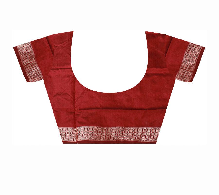 Yellow and maroon mix Sambalpuri flora print pata saree with blouse piece. - Koshali Arts & Crafts Enterprise