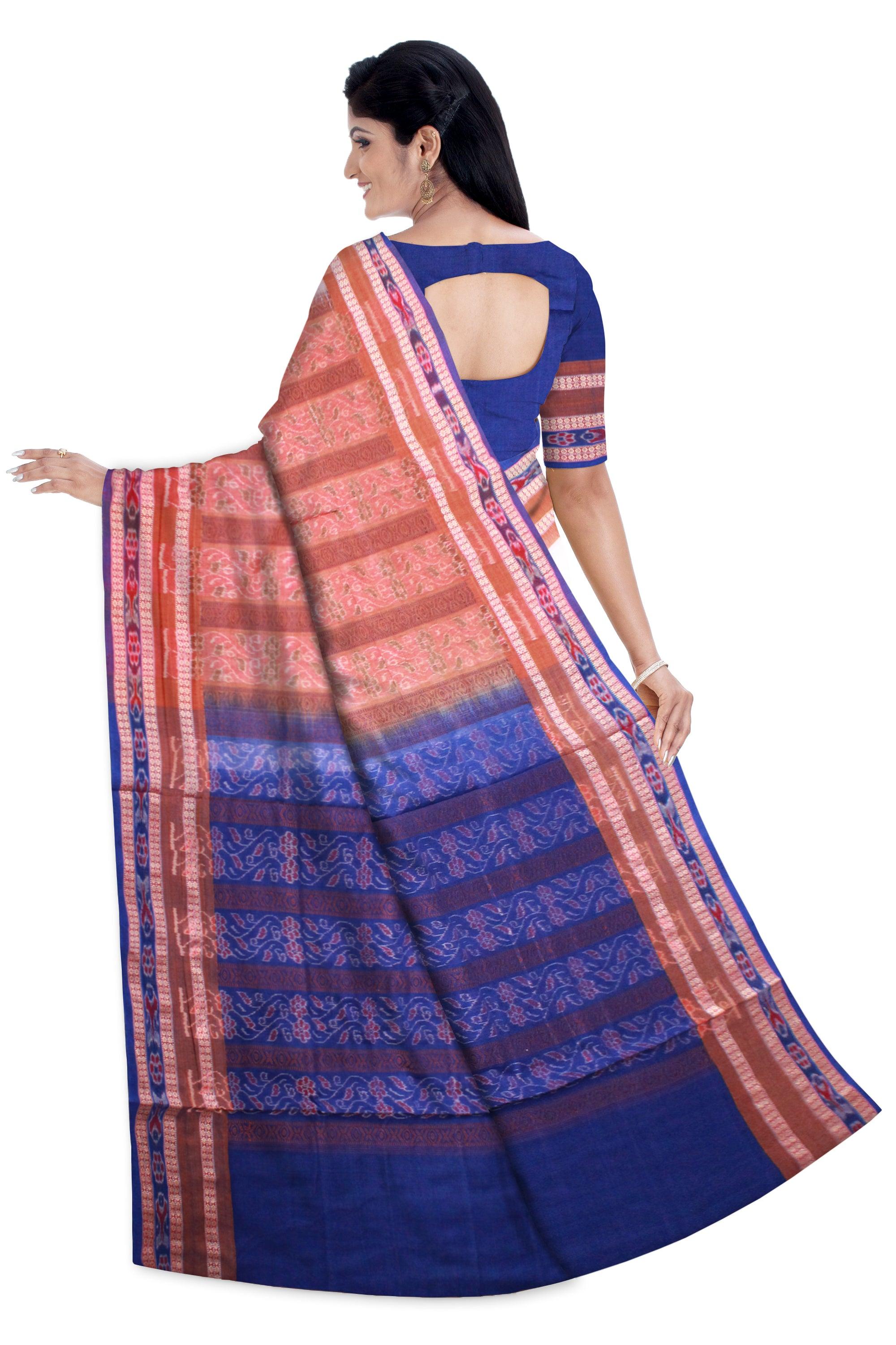 White color sambalpuri cotton saree with blouse piece. - Koshali Arts & Crafts Enterprise