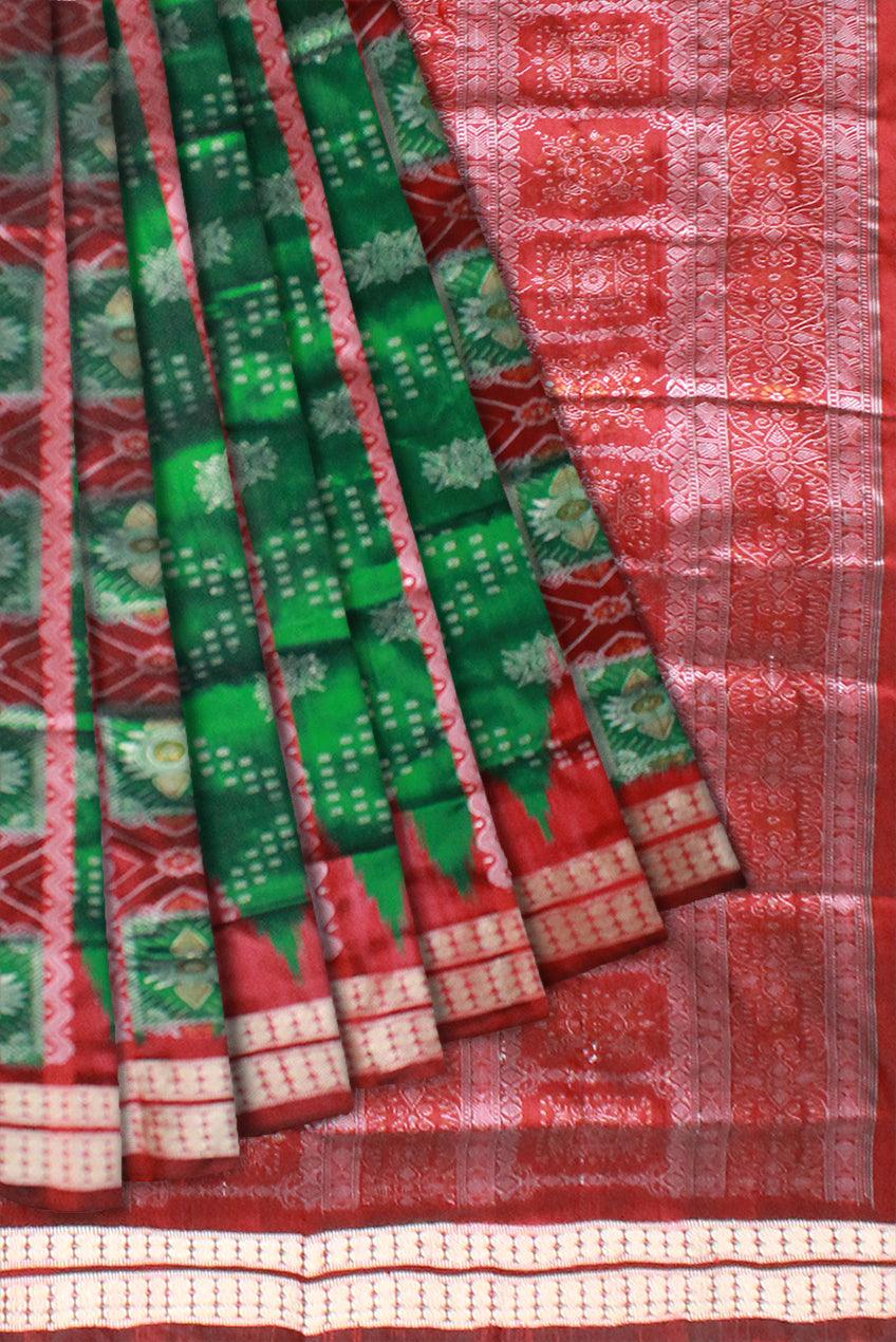 Green color bomkei pata Saree with blouse piece. - Koshali Arts & Crafts Enterprise