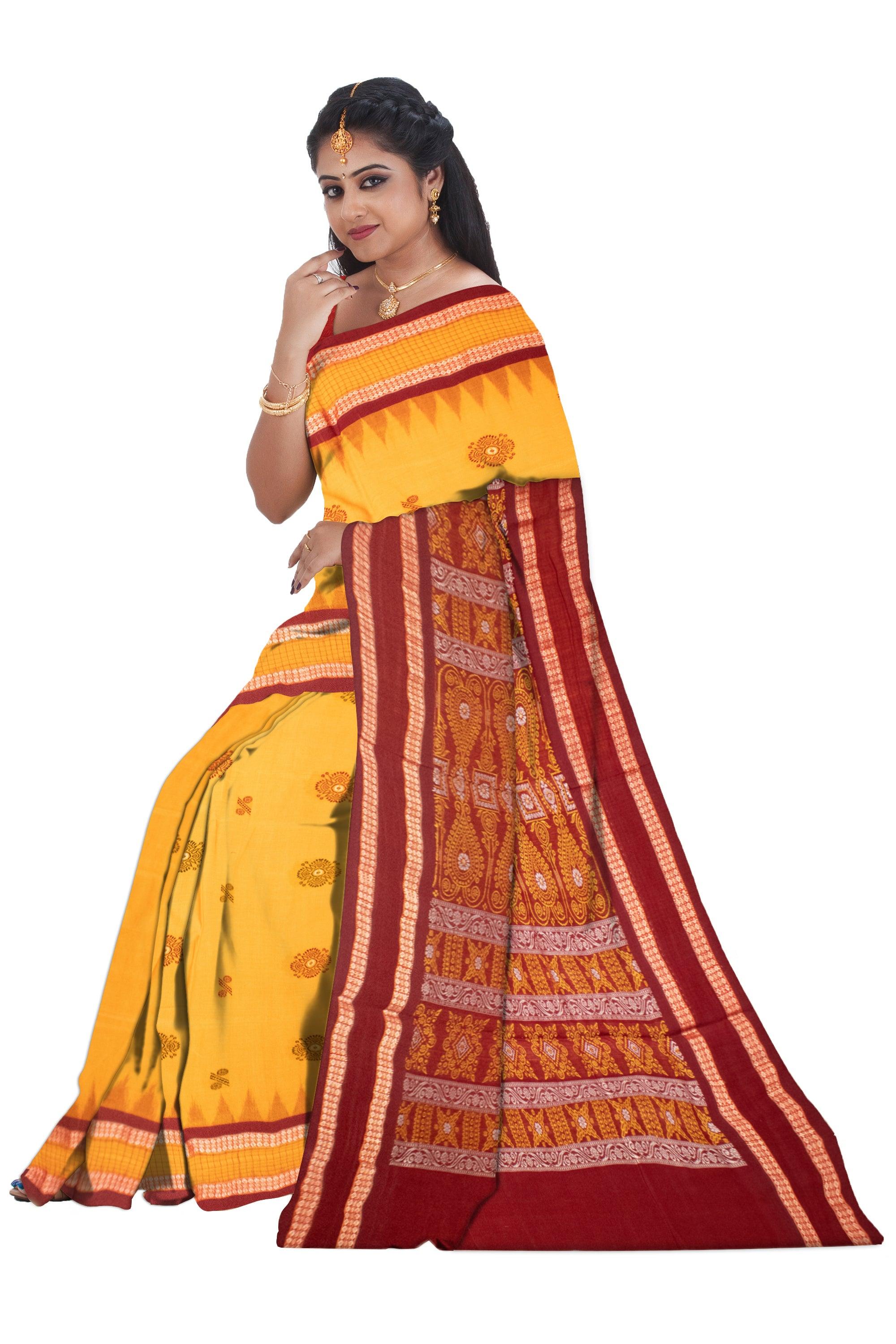 Yellow color bomkei cotton Saree in Padam design with blouse piece - Koshali Arts & Crafts Enterprise