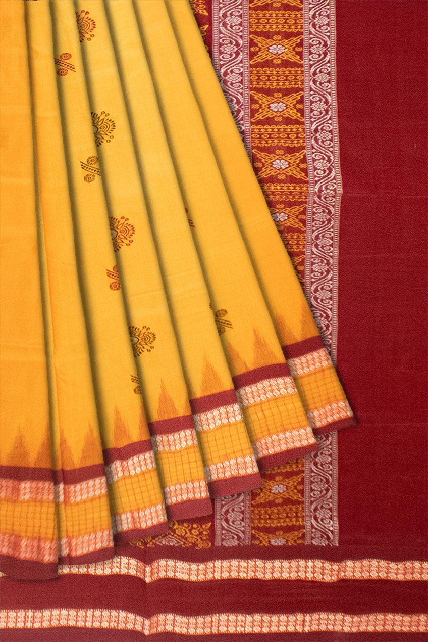 Yellow color bomkei cotton Saree in Padam design with blouse piece - Koshali Arts & Crafts Enterprise