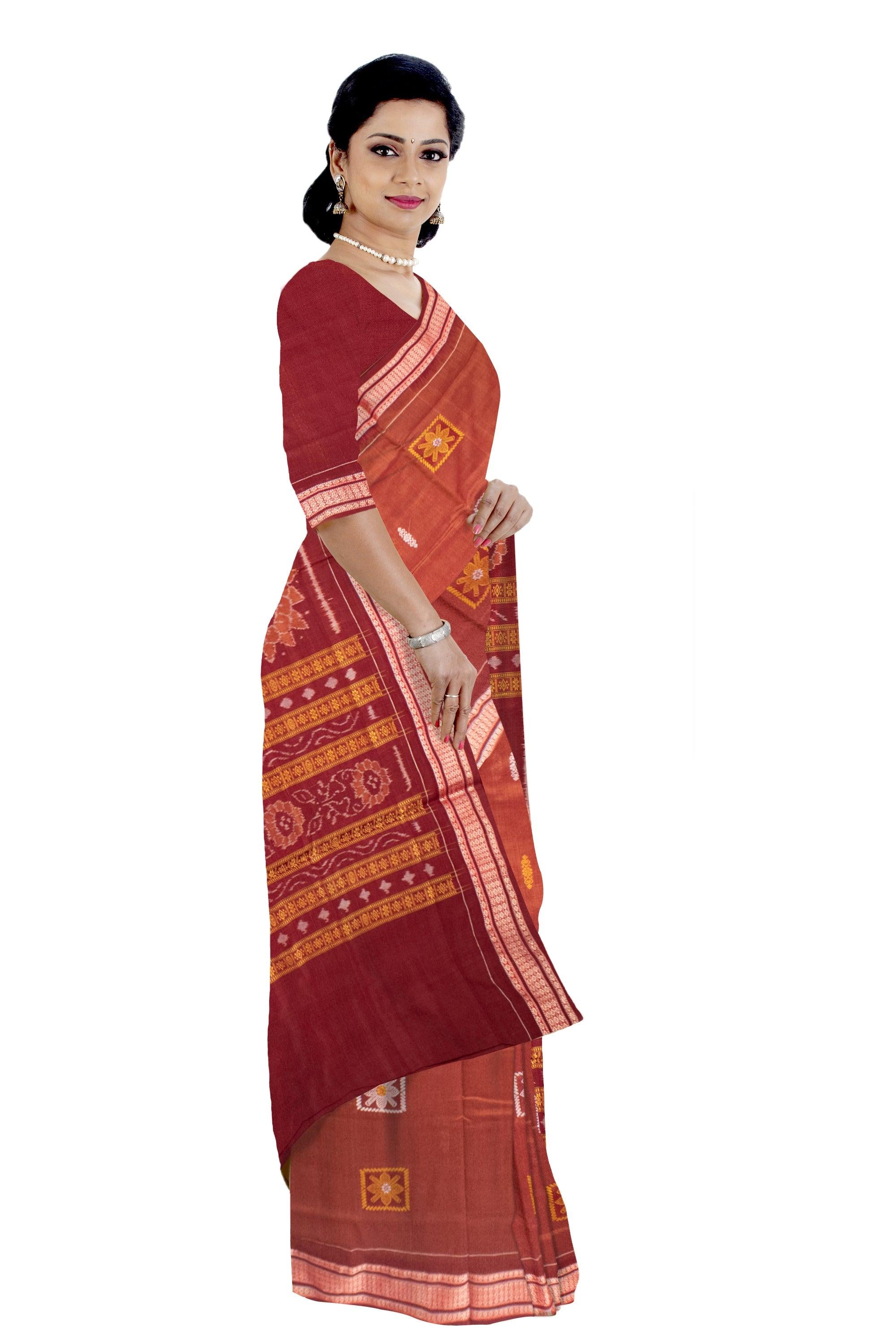 Copper Penny  color Sambalpuri Bomkai Cotton Saree in Padam design. - Koshali Arts & Crafts Enterprise