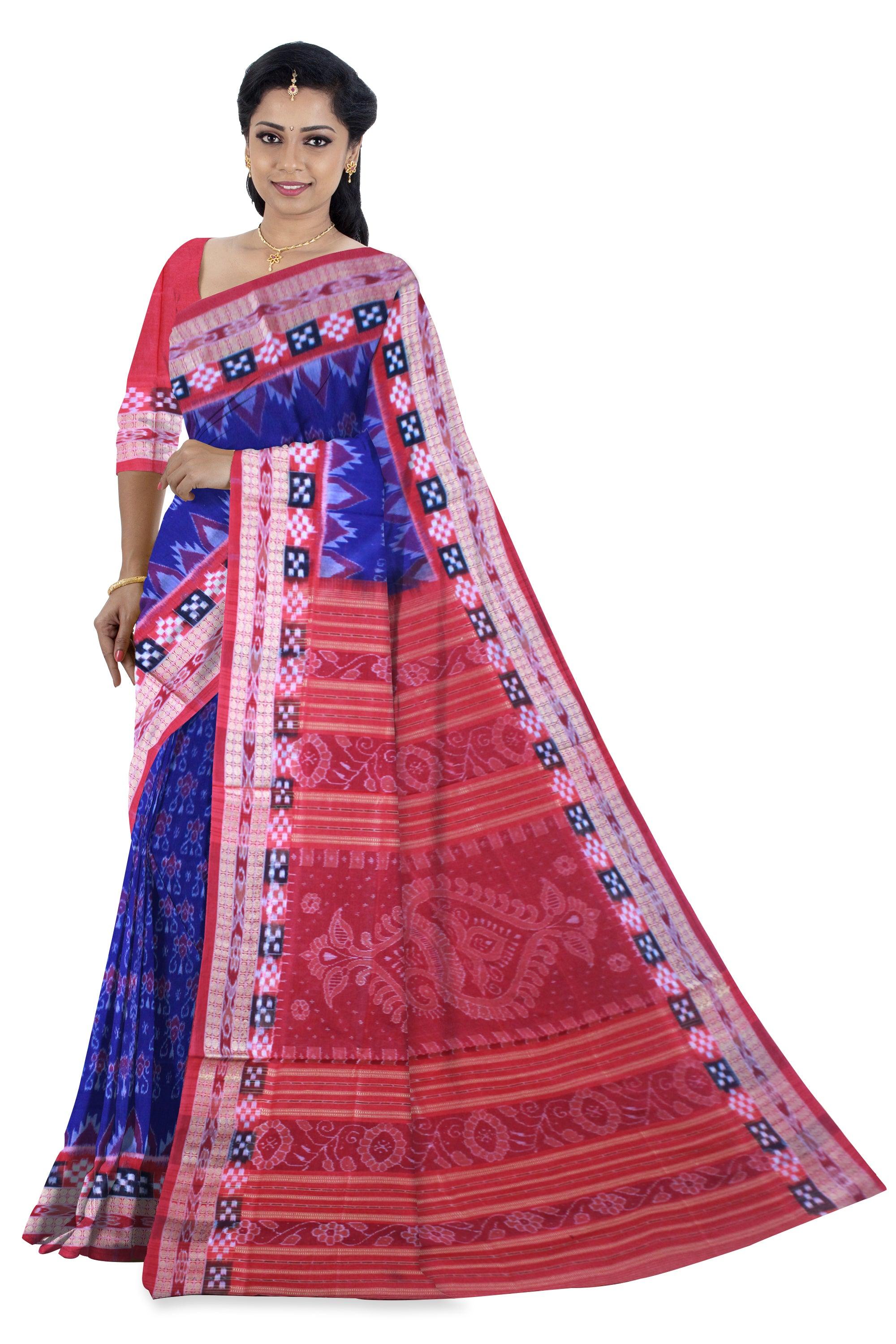Latest Design Dhadi Sapta in Blue color traditional pasapali pattern Sambalpuri cotton Saree - Koshali Arts & Crafts Enterprise