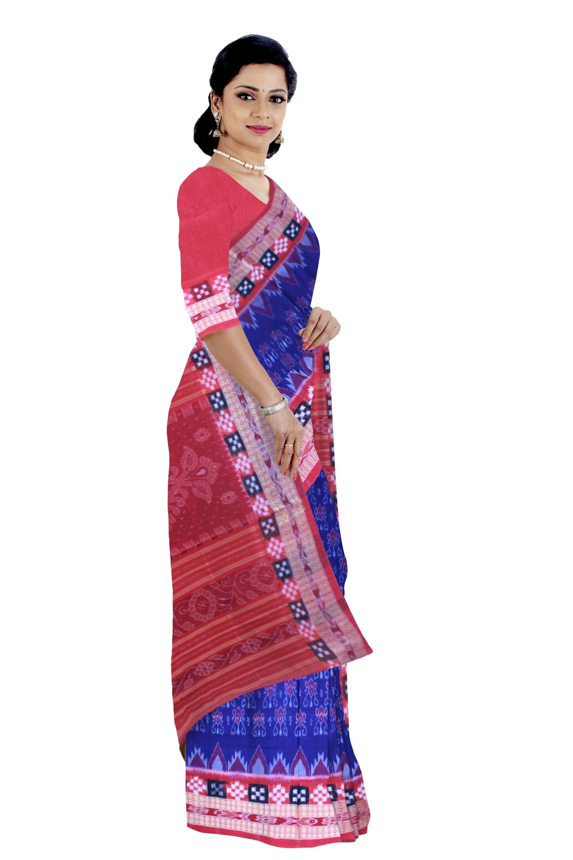 Latest Design Dhadi Sapta in Blue color traditional pasapali pattern Sambalpuri cotton Saree - Koshali Arts & Crafts Enterprise