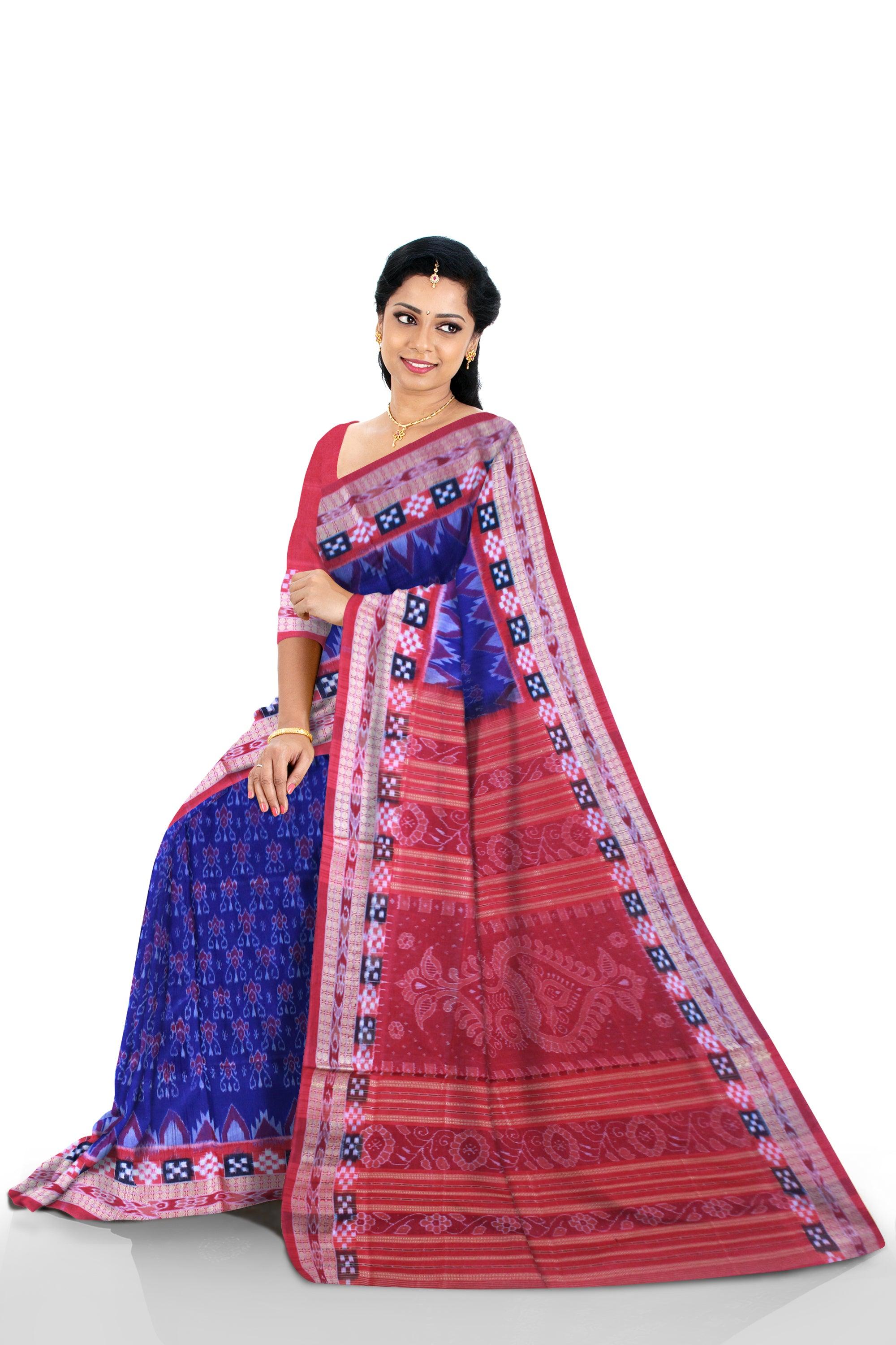 Latest Design Dhadi Sapta in Blue color traditional pasapali pattern Sambalpuri cotton Saree - Koshali Arts & Crafts Enterprise